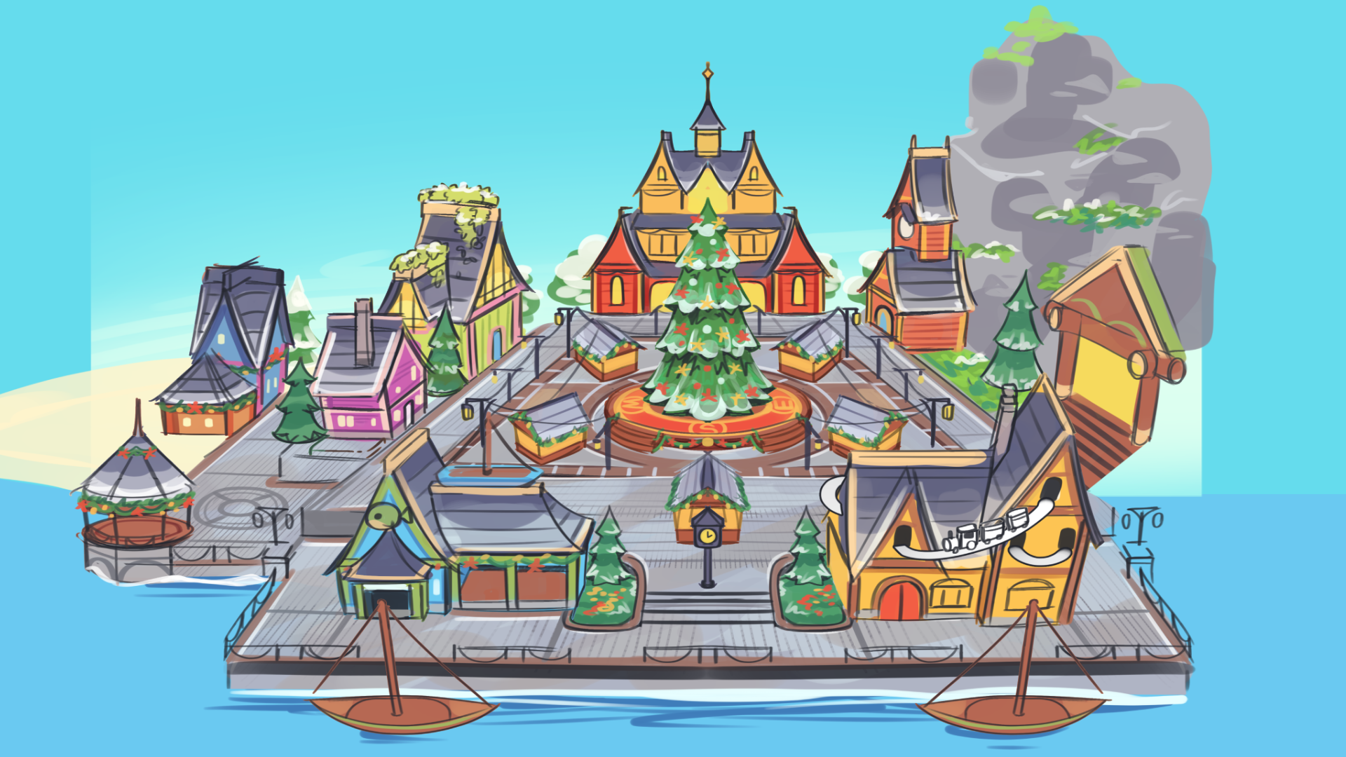 Initial Concept Art of the Marketplace Pier Location