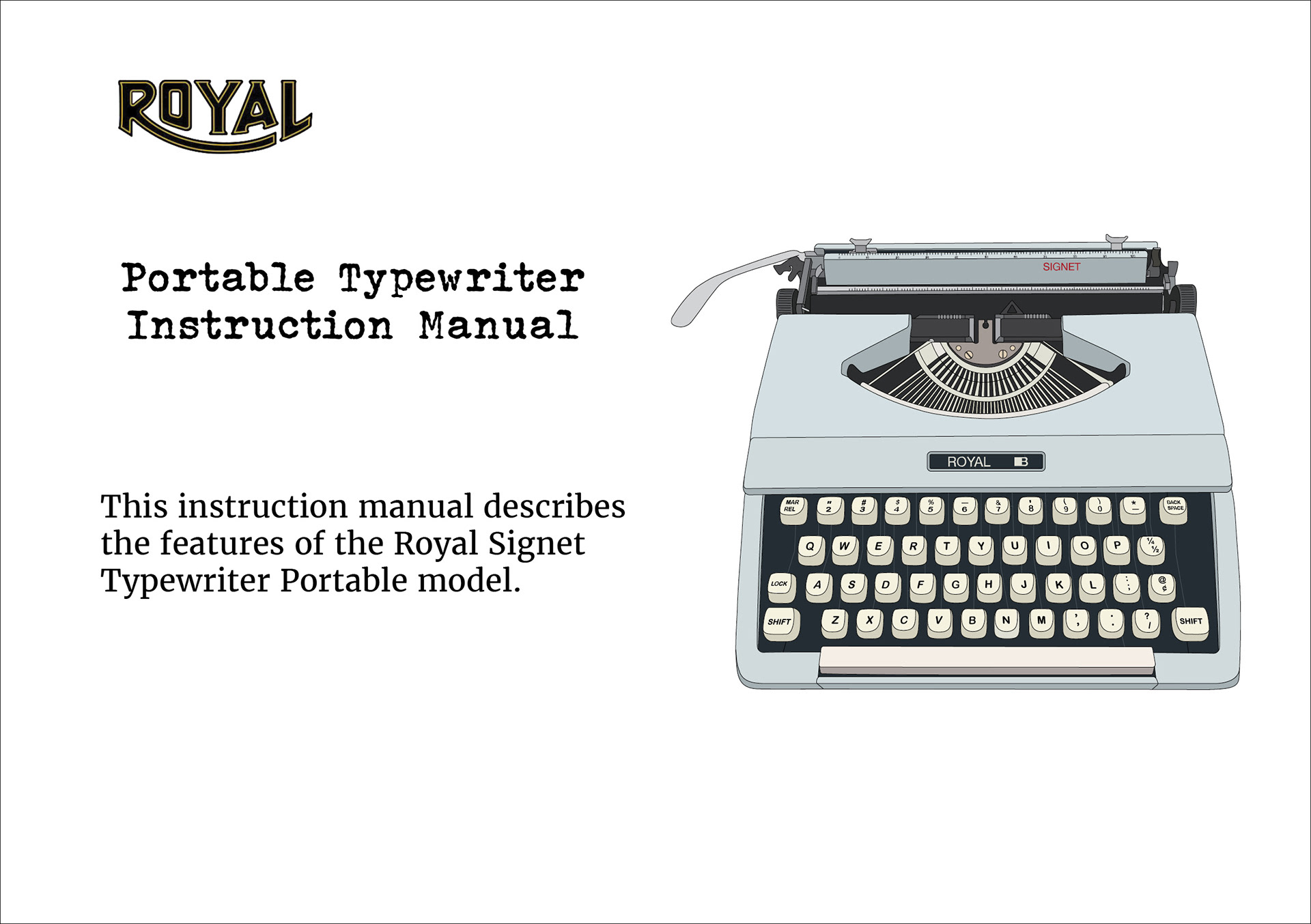 The front cover of the manual with full colour rendering of the typewriter.