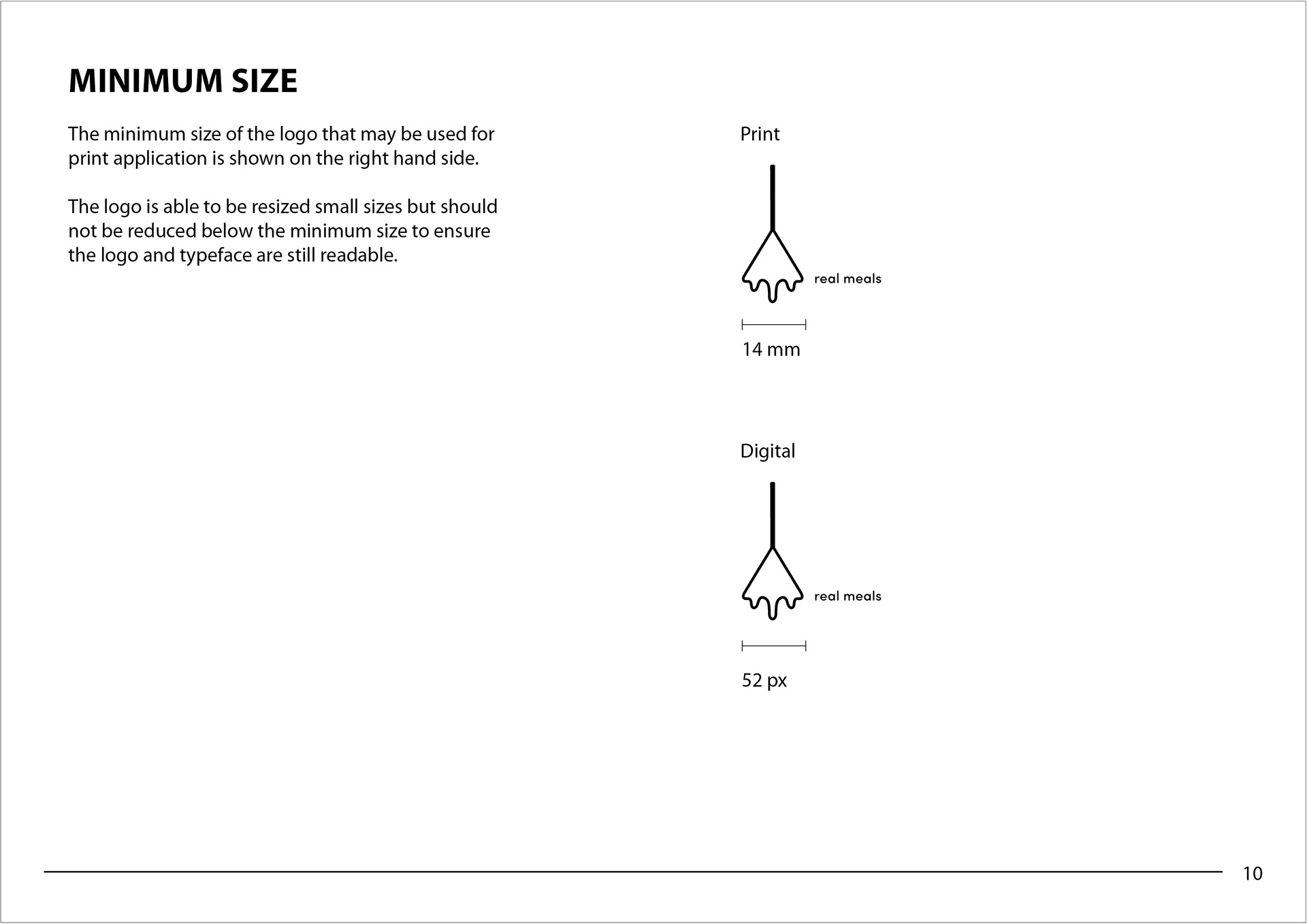 Minimum size page from the style guidelines with guidelines on minimum sizes for digital and print applications
