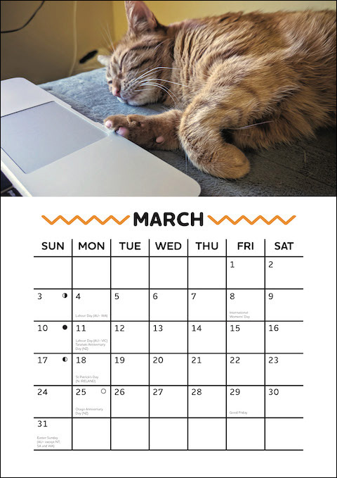 Calendar page for the month of March.