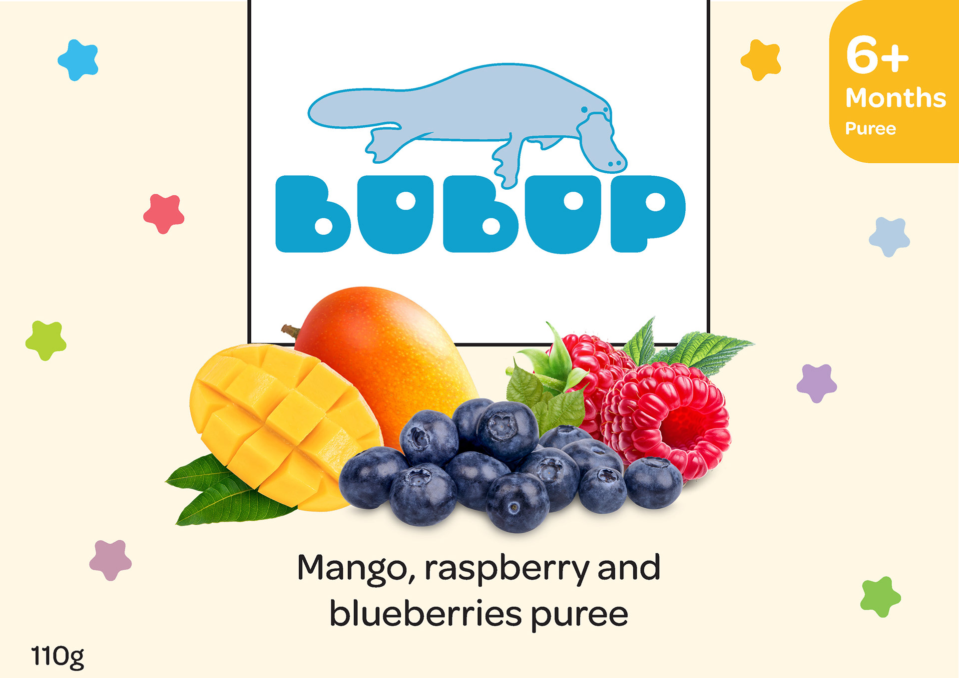 Bubup logo and packaging for one of the baby food products.