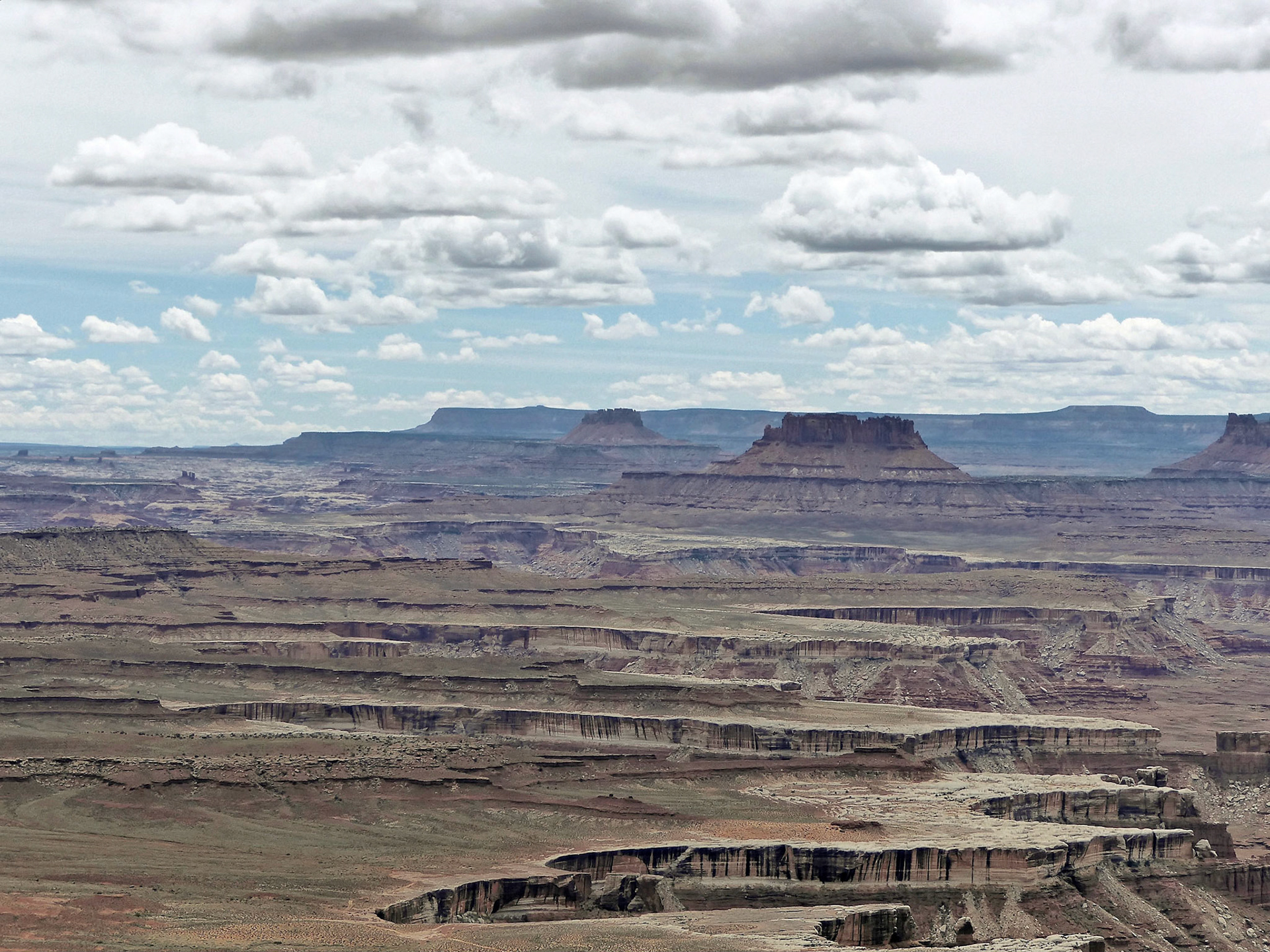 View over to the Maze from the Green River Overlook, Island in the Sky.  In the center are Elaterite and Ekker Buttes.