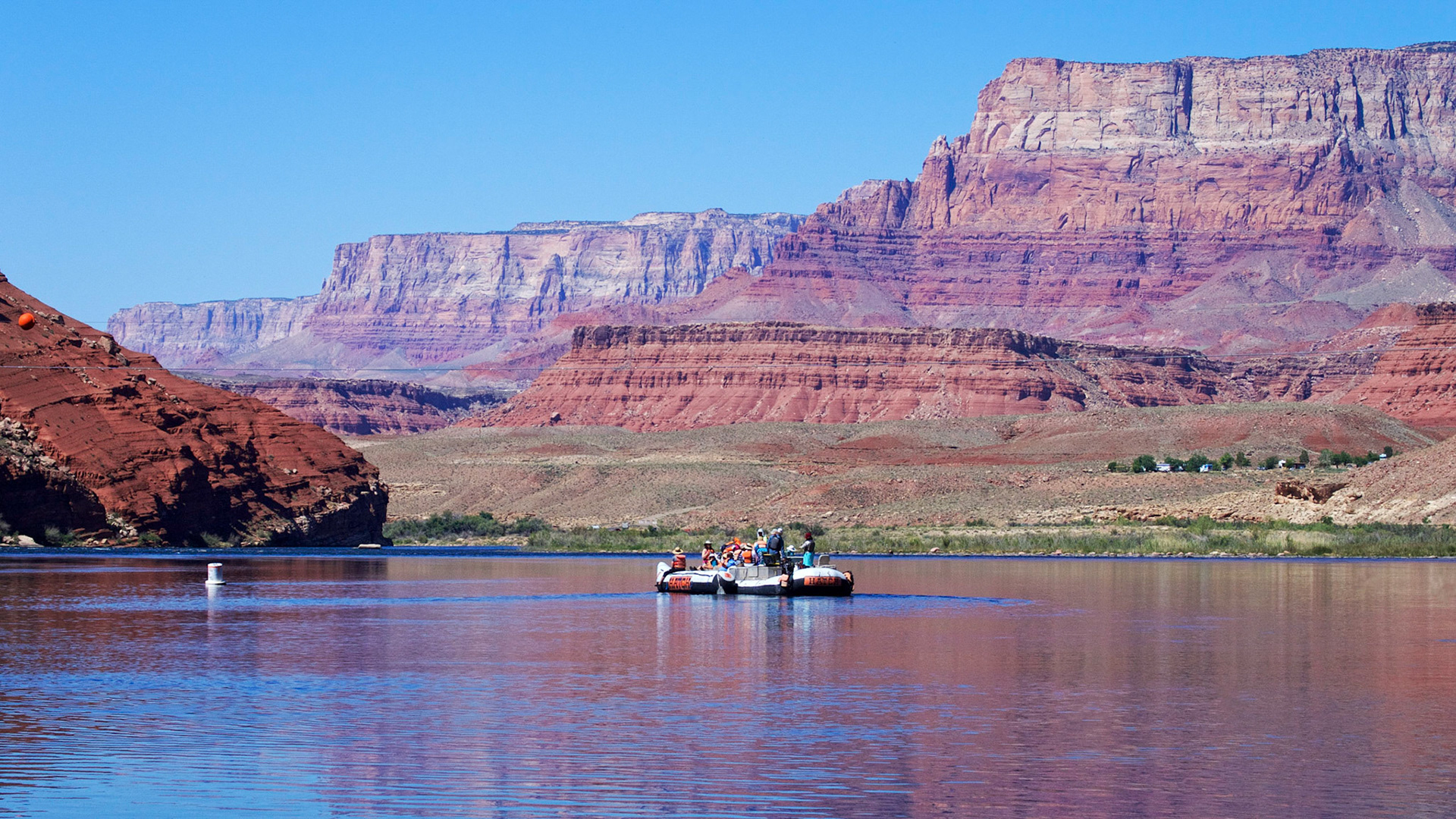 River-rafting on the Colorado. This party have just  started their long trip from Lees Ferry through the Grand Canyon to Lake Mead.