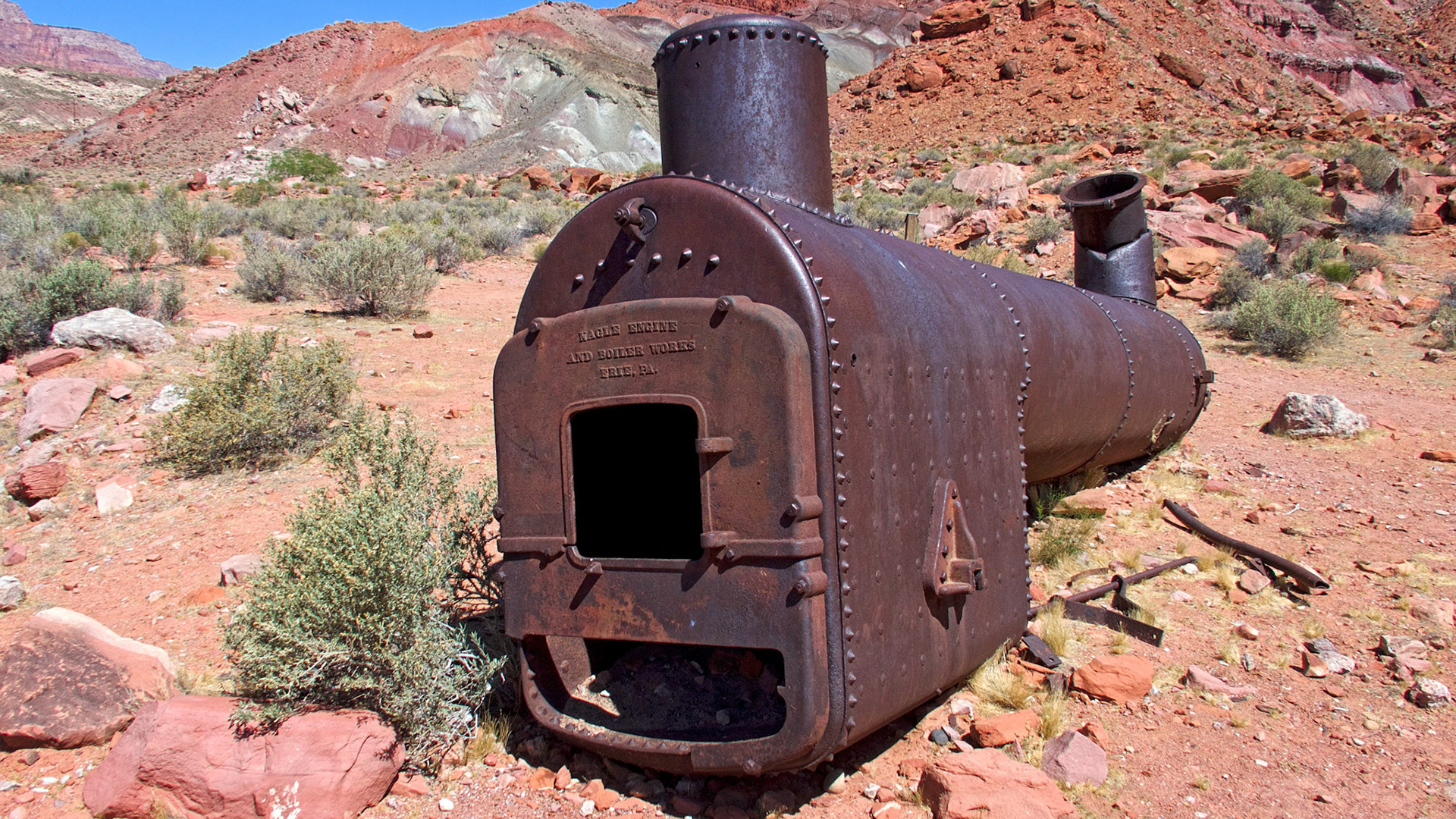Boiler from Charles Spencer's steam dredge, Lees Ferry, Arizona.