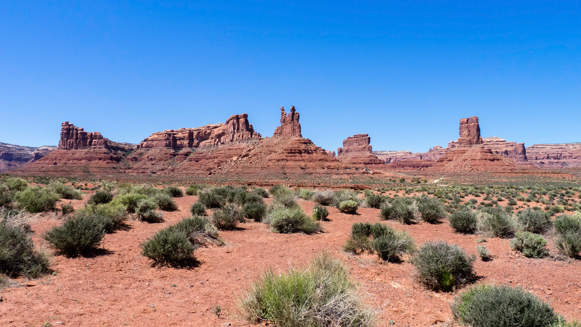 The Valley of the Gods showing Castle Butte and Rudolph and Santa Claus.