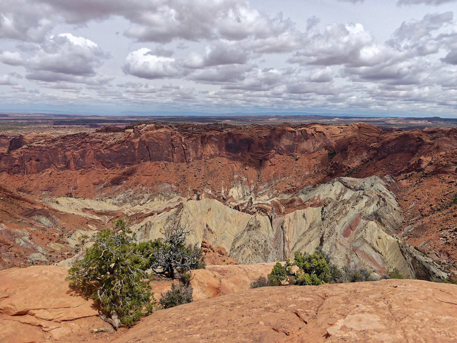 View from the south side of the trail across the Upheaval Dome, Island in the Sky, Canyonlands.
