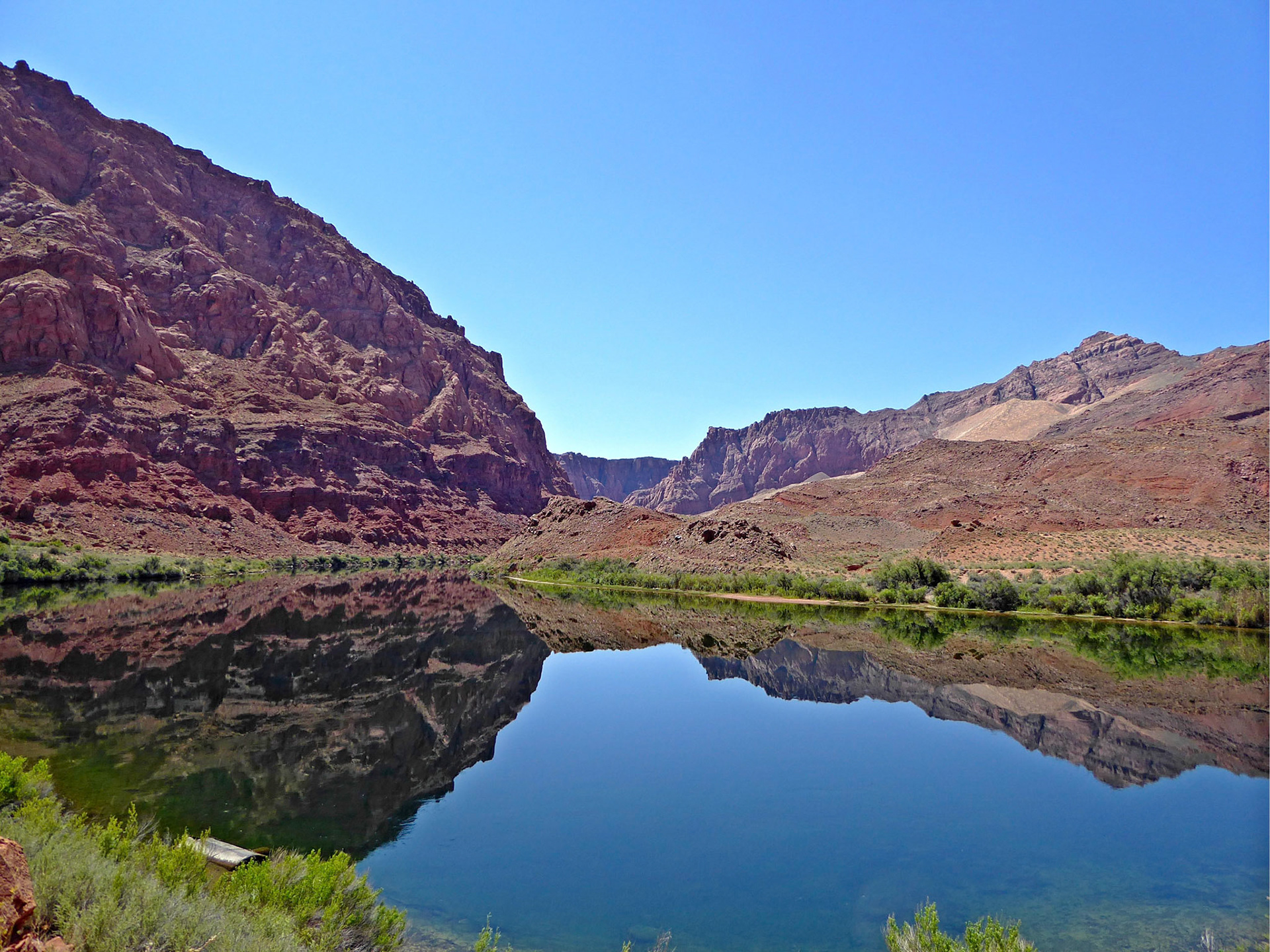 Calm reflections on the Colorado River at Lees Ferry, Arizona.