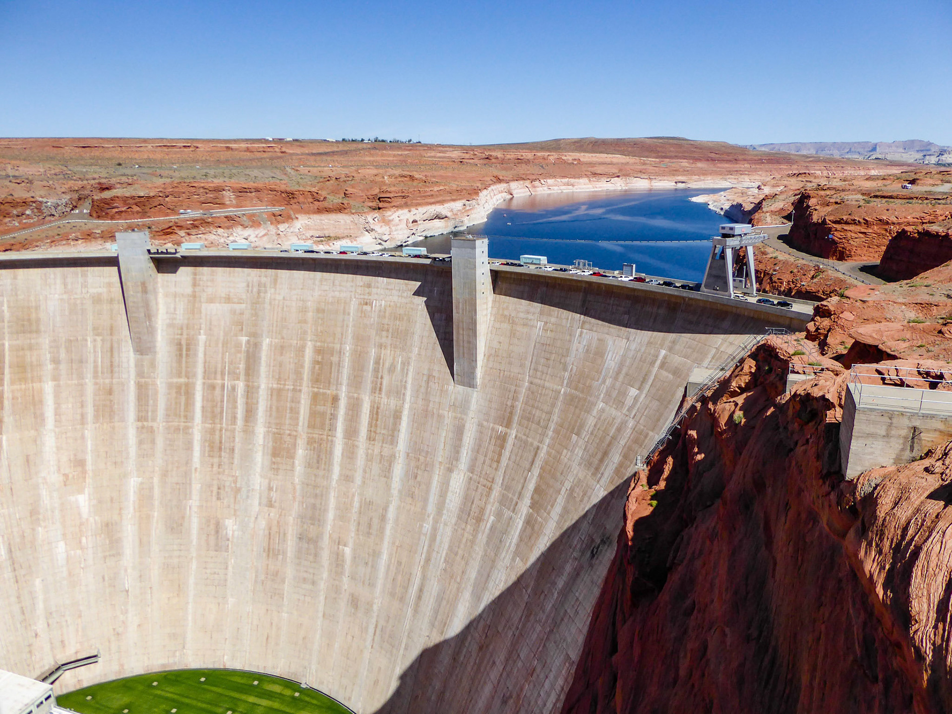 Glen Canyon Dam on the Colorado River at Page, Arizona. This dam formed the backdrop for Edward Abbey's classic novel "The Monkey Wrench Gang".