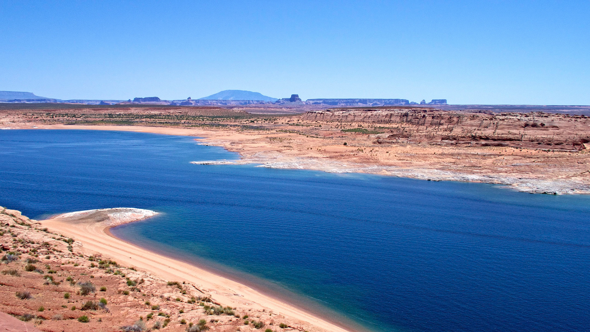 Lake Powell, with the Navajo Generating Station in the distance.