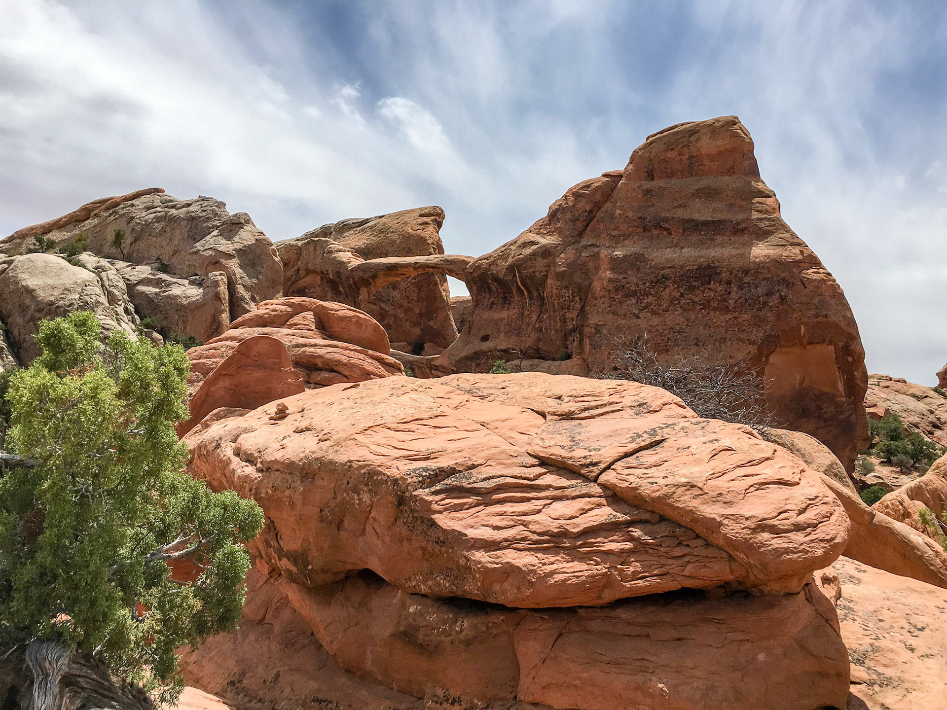 The top half of Double O Arch, Arches National Park.