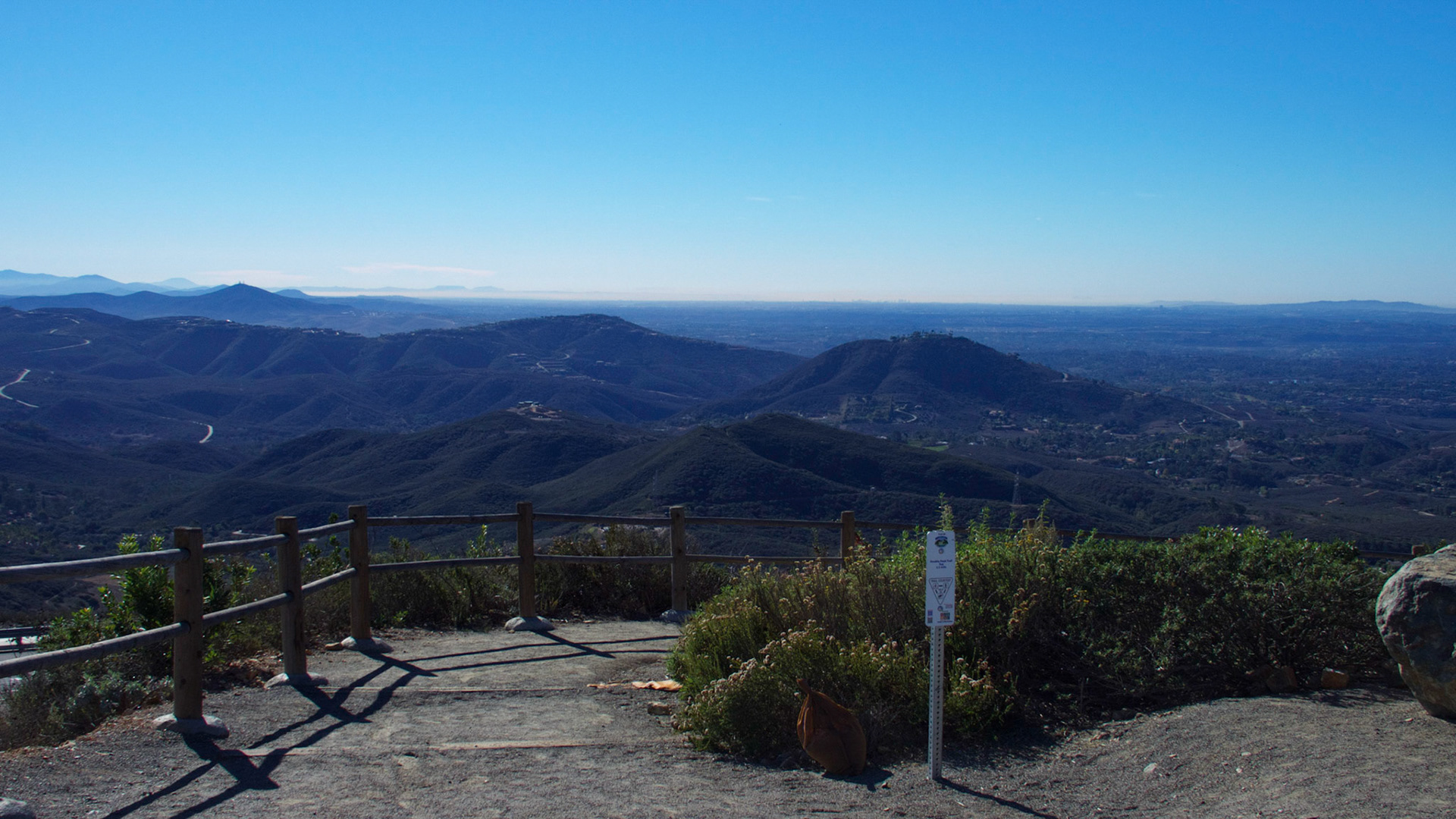 View from Double Peak Park, San Marcos, California. Looking south towards the Coronado Islands in the far distance, San Diego in the center and La Jolla to the right.