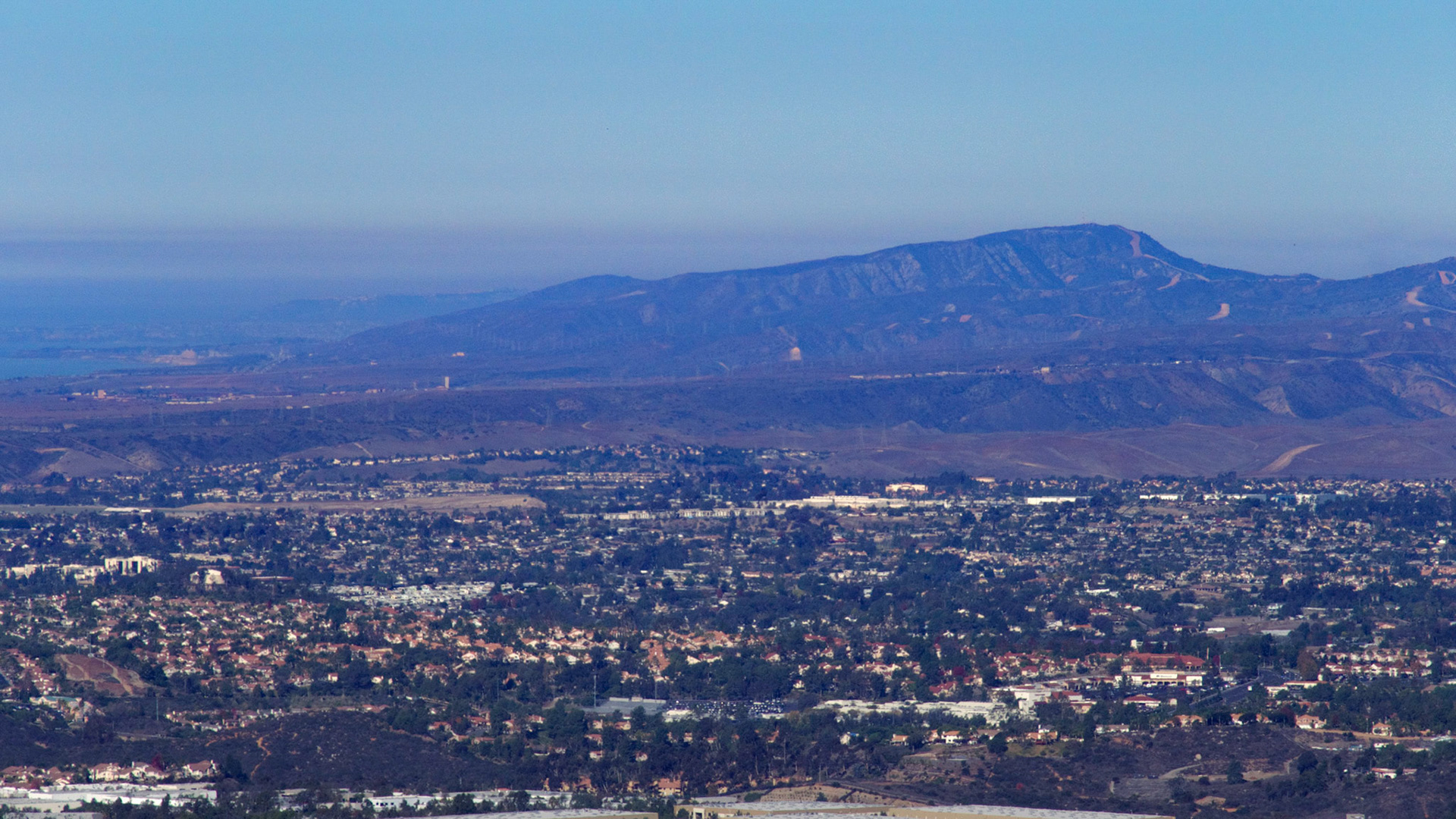 View from Double Peak Park, San Marcos, California. Looking north over San Marcos and Vista towards Camp Pendleton.