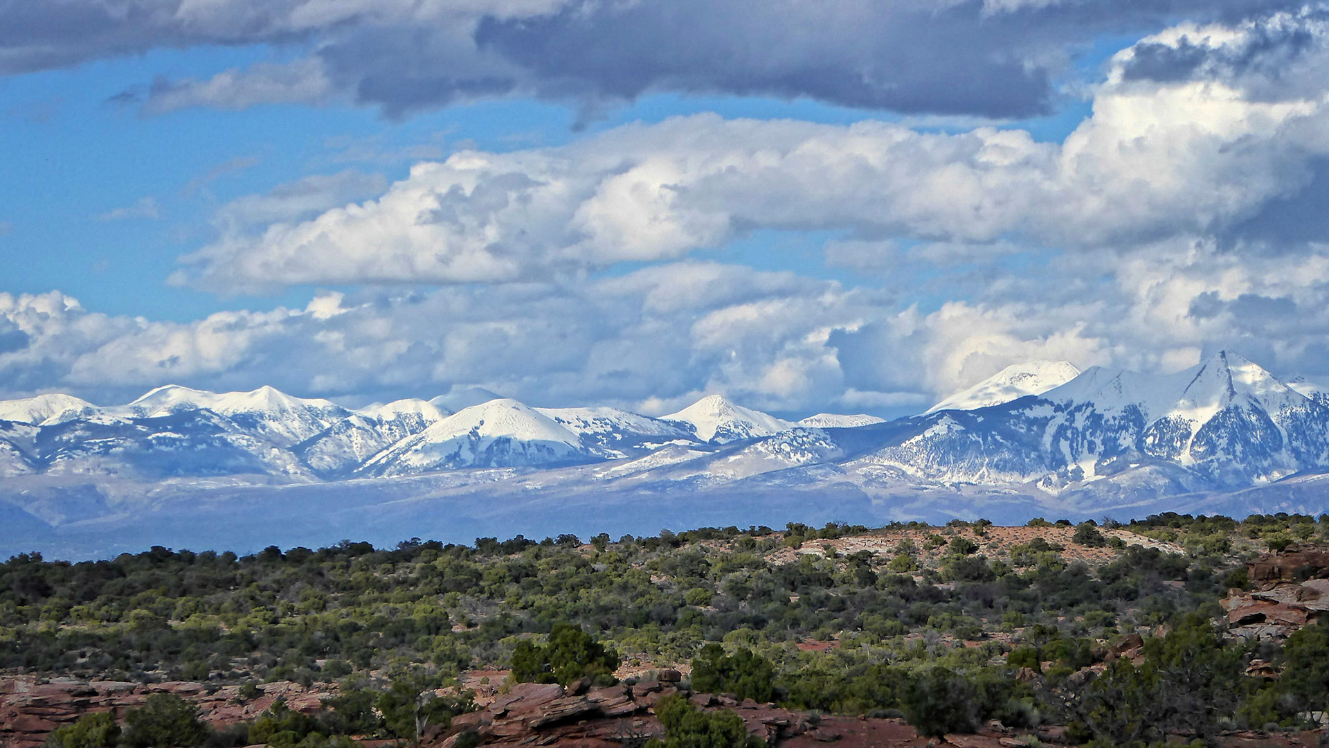 Snow on the La Sal mountains from the Needles Overlook.