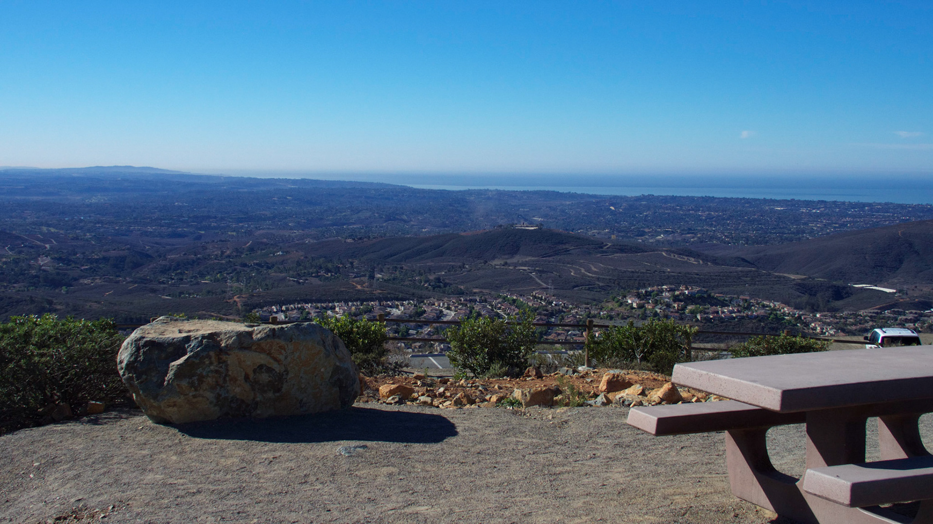 View from Double Peak Park, San Marcos, California. Looking southwest from La Jolla to the left to Encinitas.