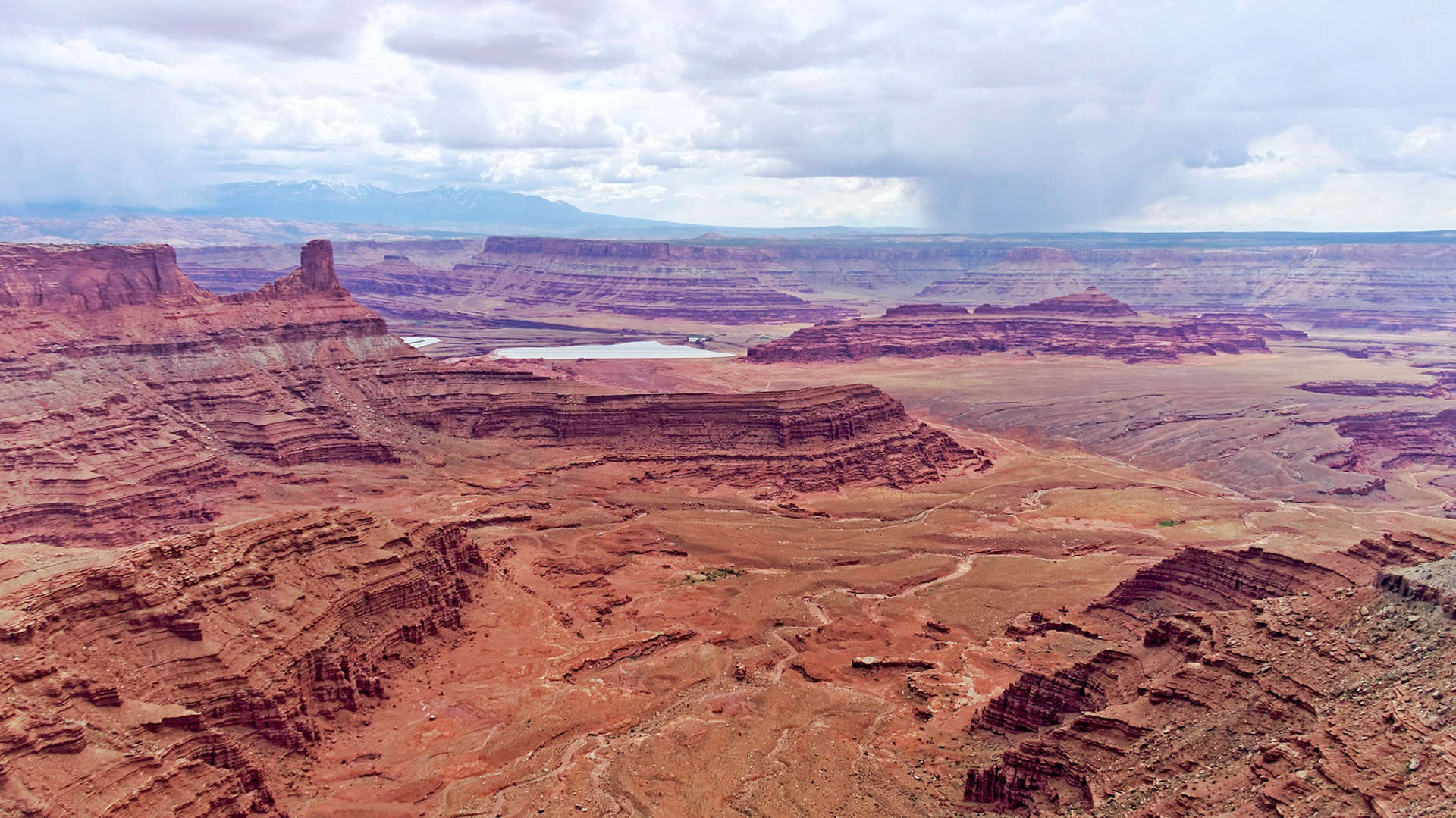 Chimney Rock, the potash ponds and Pyramid Butte from Dead Horse Point.