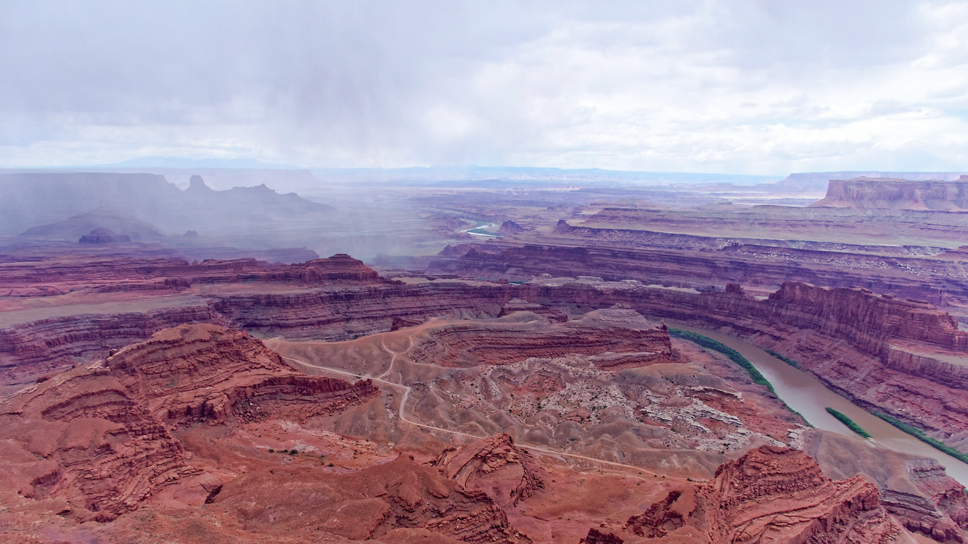 Here comes the rain! Looking south over the Colorado River from Dead Horse Point.