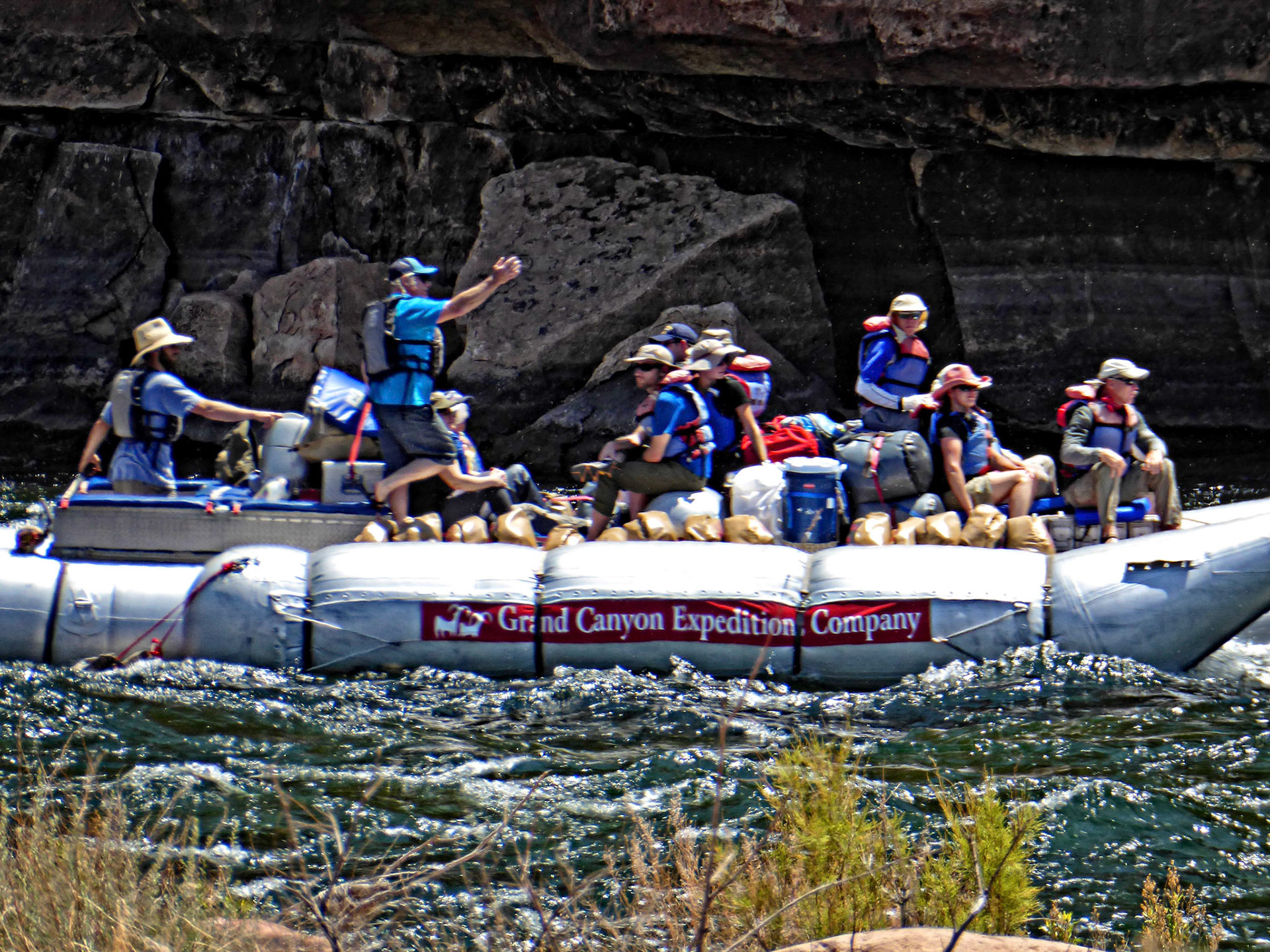 River-rafting on the Colorado. This party have just  started their long trip from Lees Ferry through the Grand Canyon to Lake Mead.