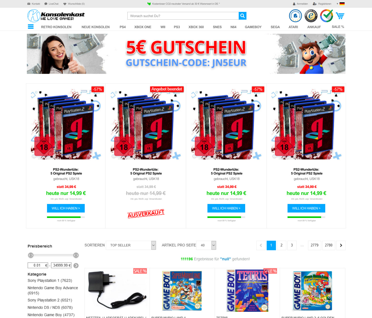 Wireframe Mega-Deals-Seite