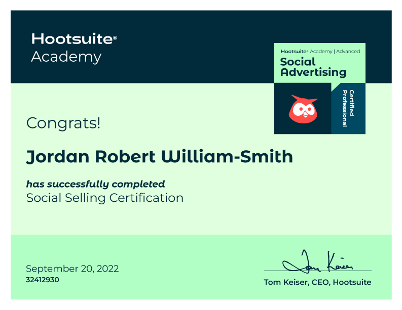 Hootsuite Academy certificate