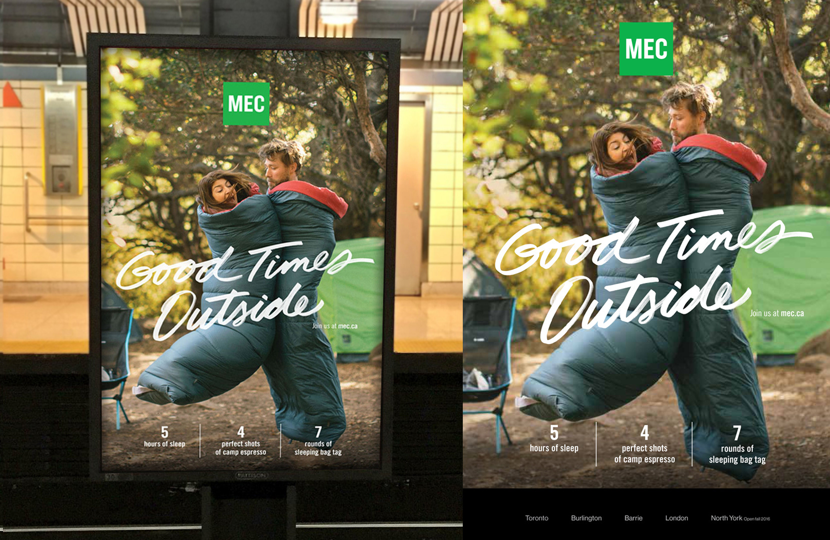 Good Times Outside campaign, camping transit ad