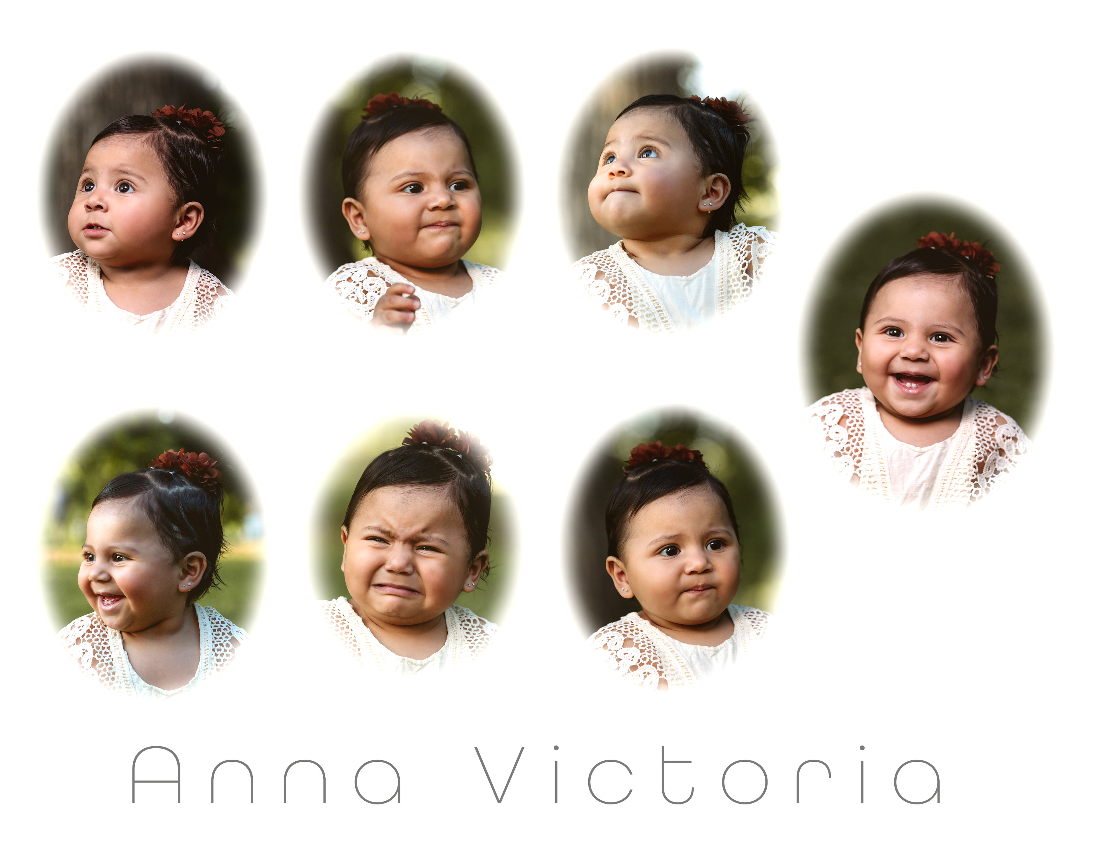Collage personalizado Caritas de Anna Victoria con siete expresiones de bebé