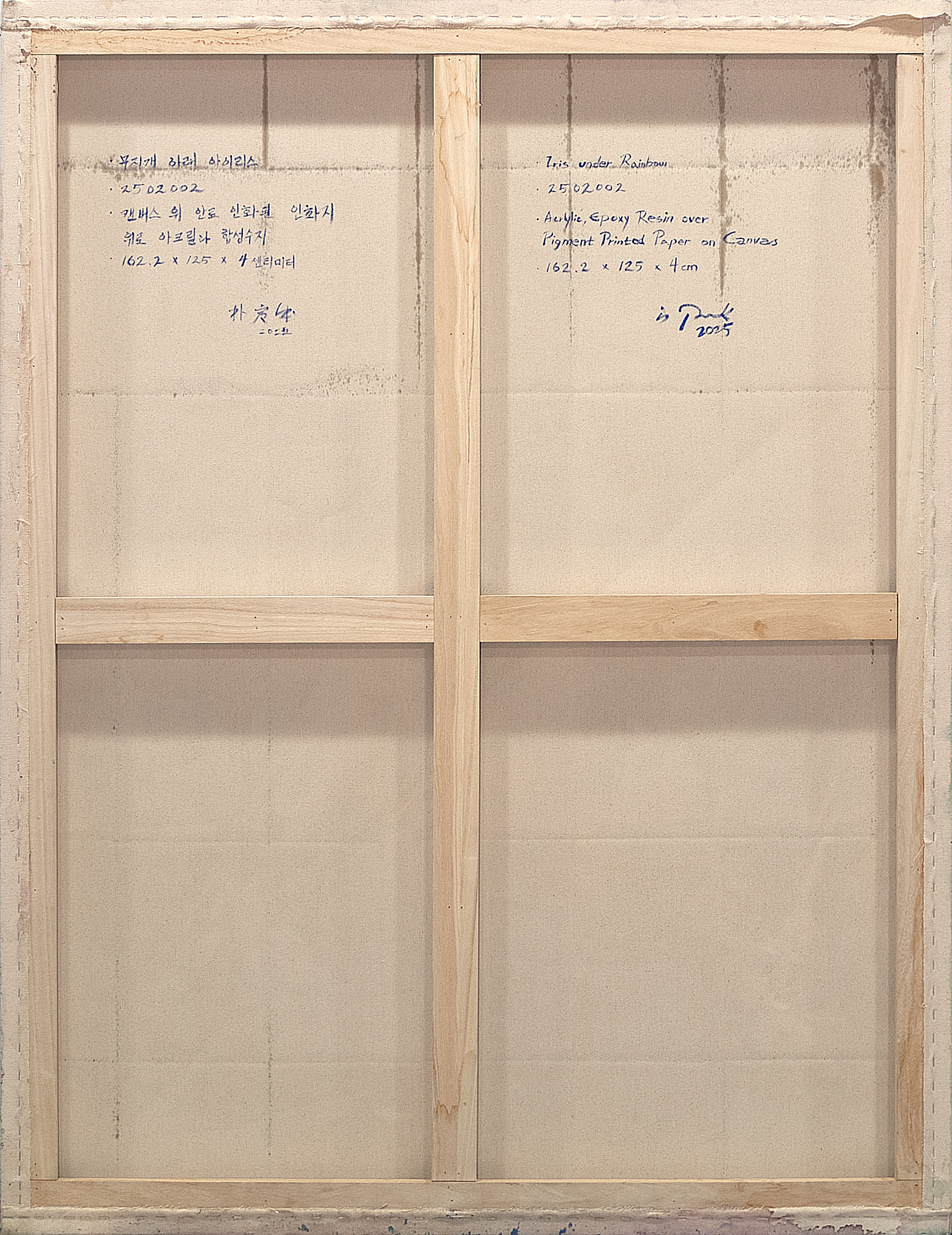 2502002 Iris under Rainbow, 2025, Acrylic, Epoxy Resin over Pigment Printed Paper on Canvas, 162.2 x 125 x 4cm