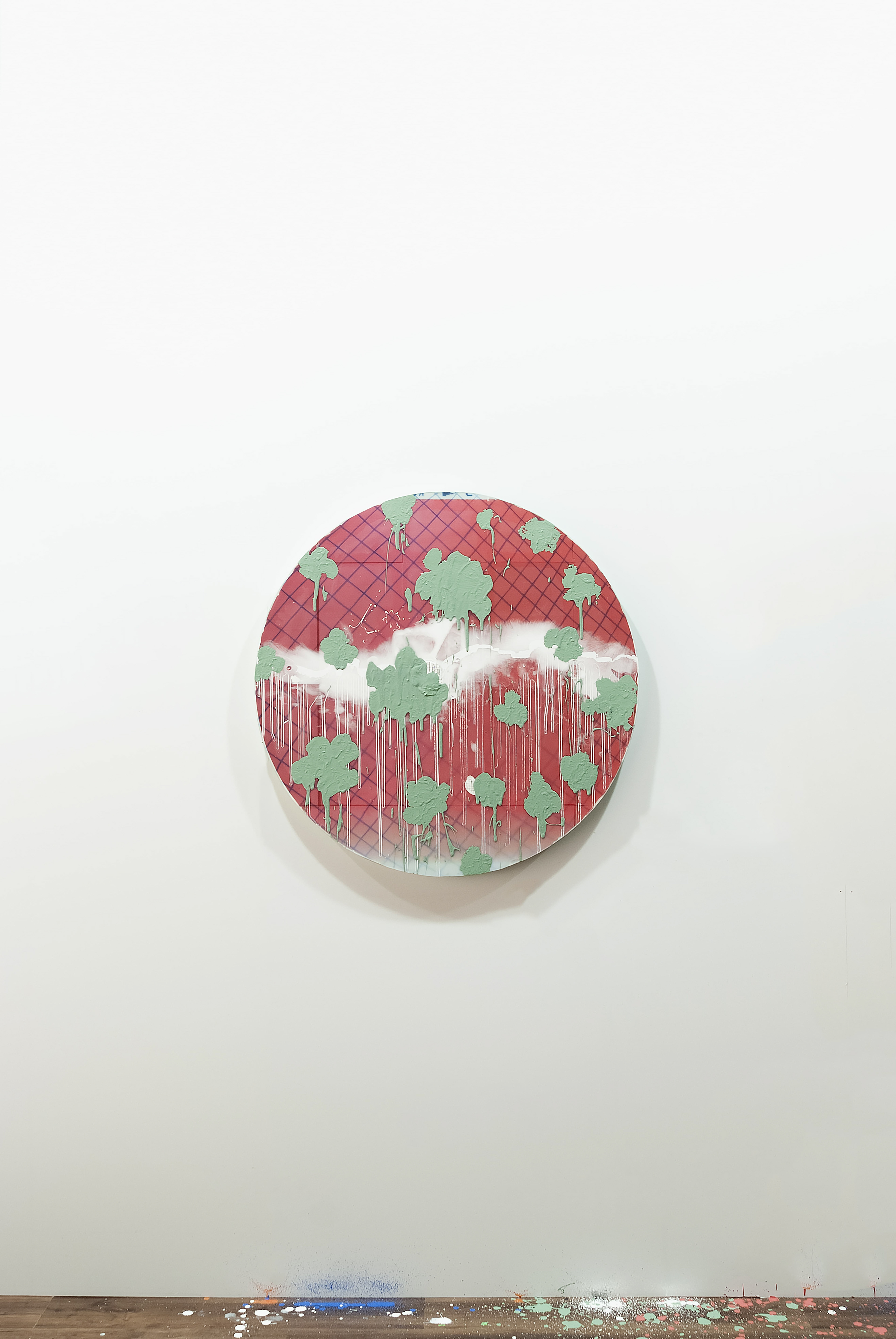 2303002 Case 1, 2023, Pencil, Acrylic, Epoxy Resin, Modeling Paste, Pigment Printed Papers on Canvas, Dia. 92cm