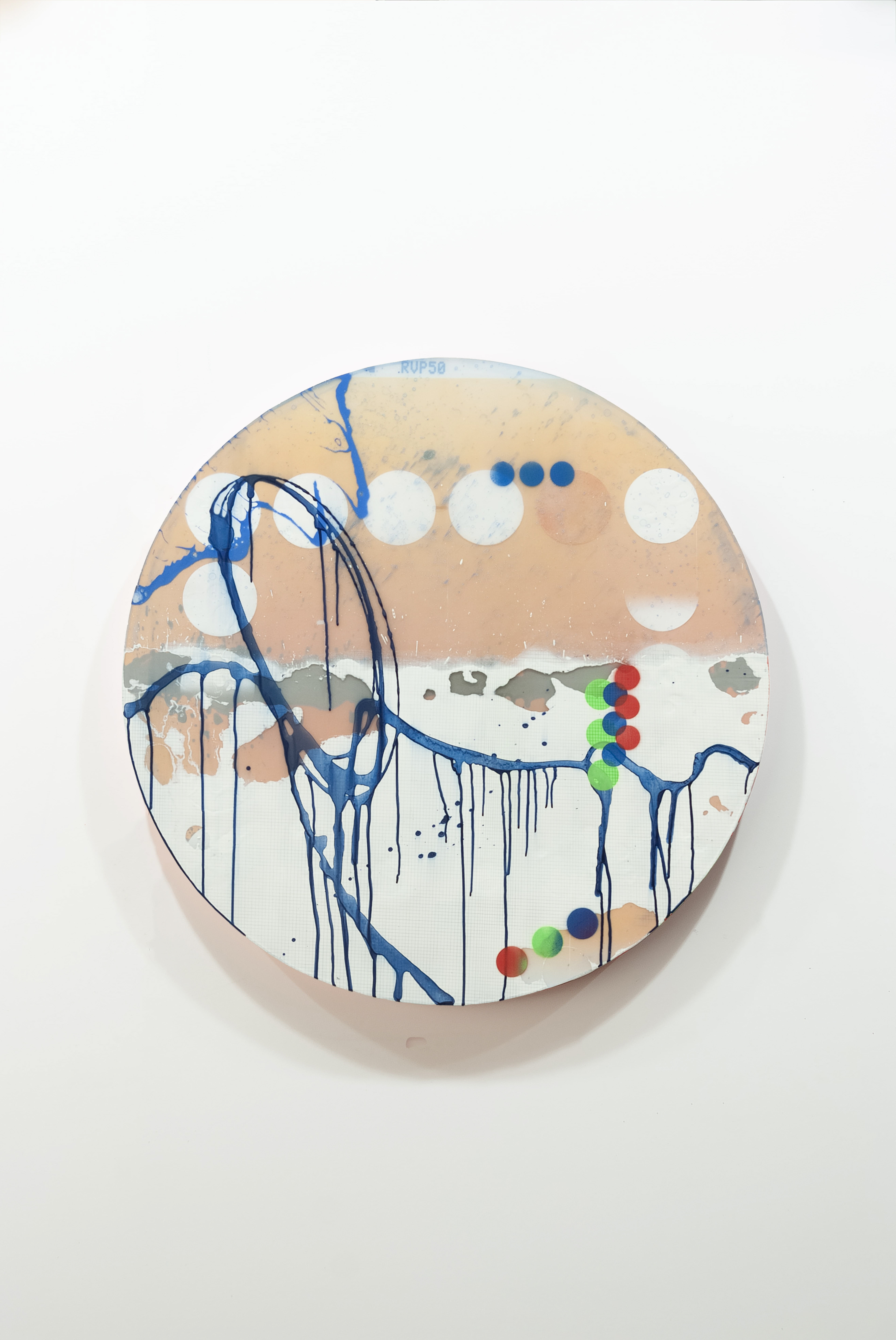 2303006 Case 1, 2023, Pencil, Acrylic, Epoxy Resin, Pigment Printed Papers on Canvas, Dia. 104cm