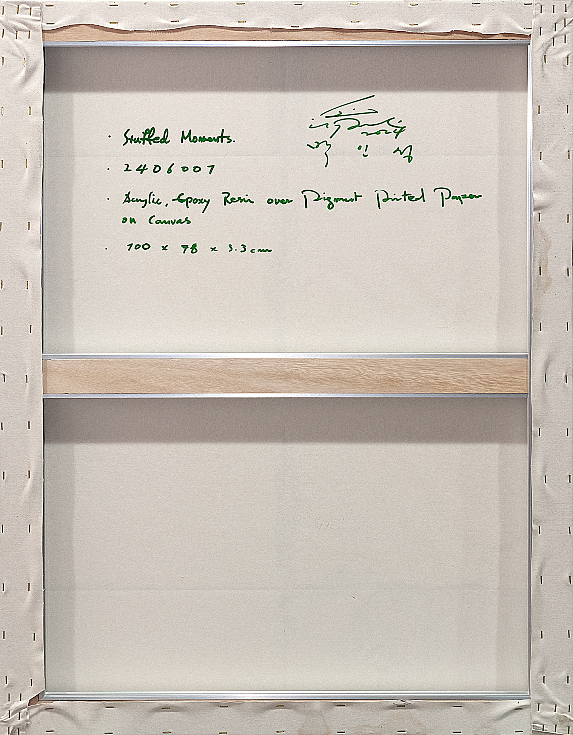 2406001 Stuffed Moments, 2024, Acrylic, Epoxy Resin over Pigment Printed Paper on Canvas, 100 x 78 x 3.3cm