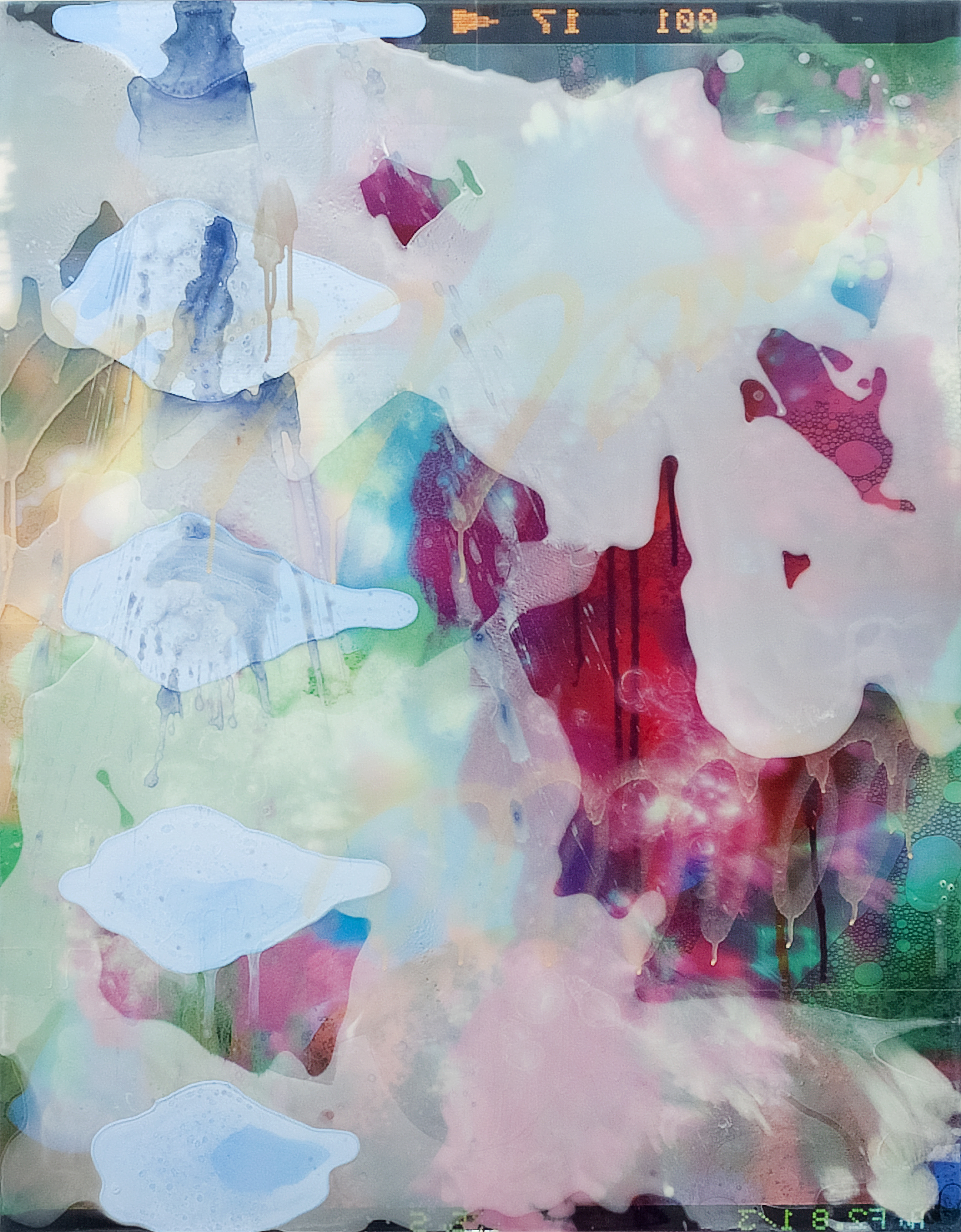 2405001 Behind the Veil, 2024, Acrylic, Epoxy Resin over Pigment Printed Paper on Canvas, 100 x 78 x 3.3cm