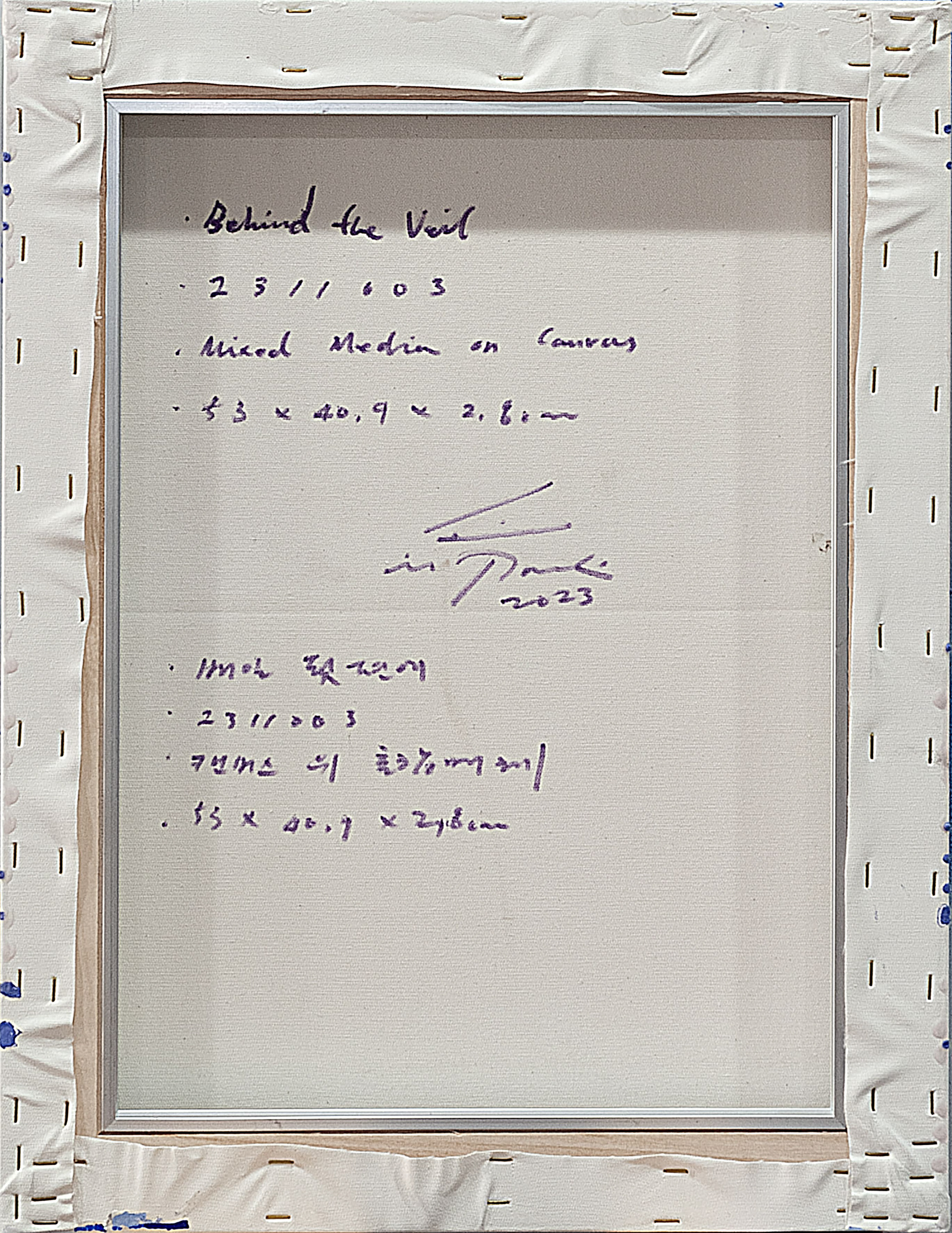 2311003 Behind the Veil, 2023, Mixed Media on Canvas, 53 x 40.9 x 2.8cm