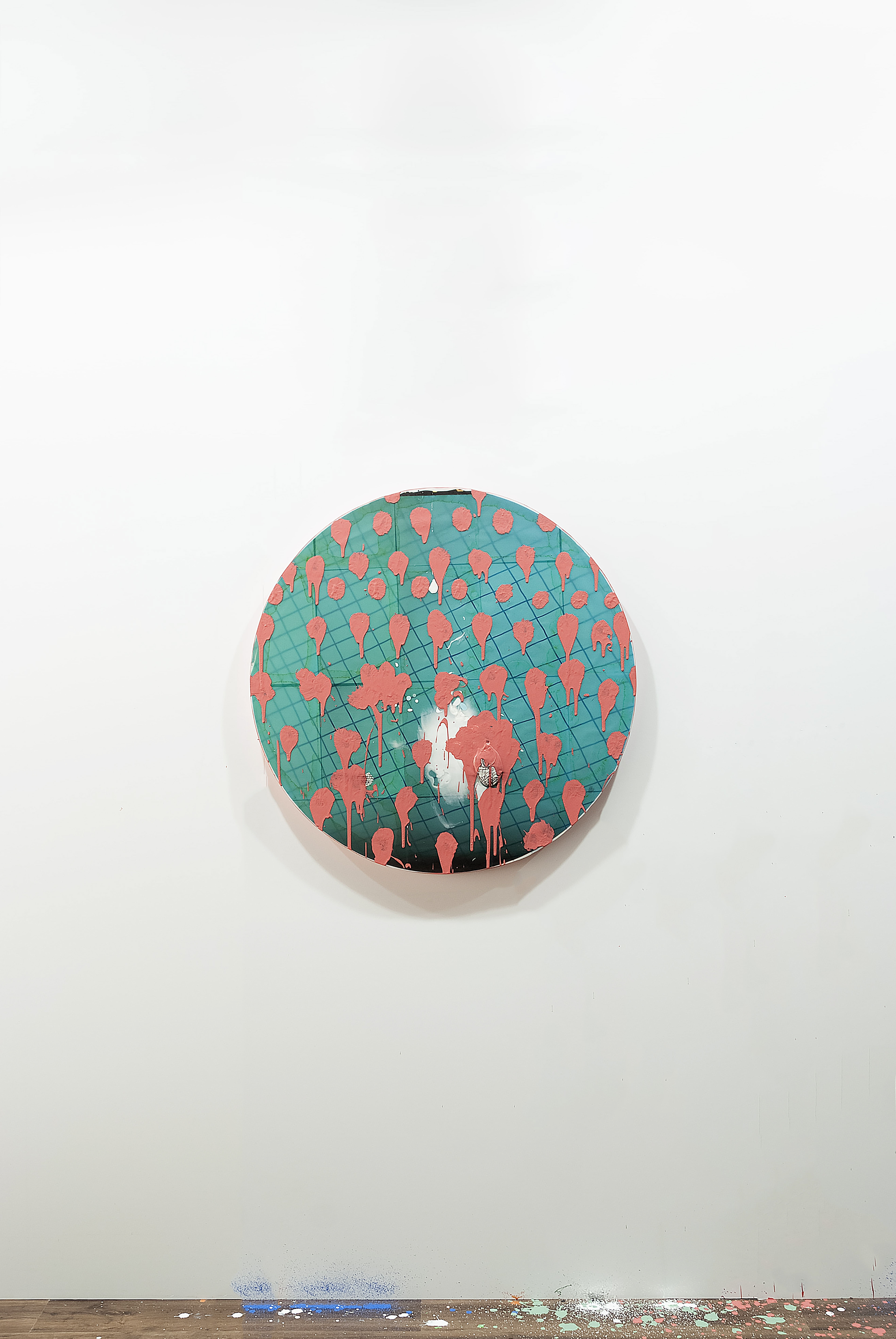 2303001 Case 0(zero), 2023, Pencil, Acrylic, Epoxy Resin, Modeling Paste, Pigment Printed Papers on Canvas, Dia. 92cm