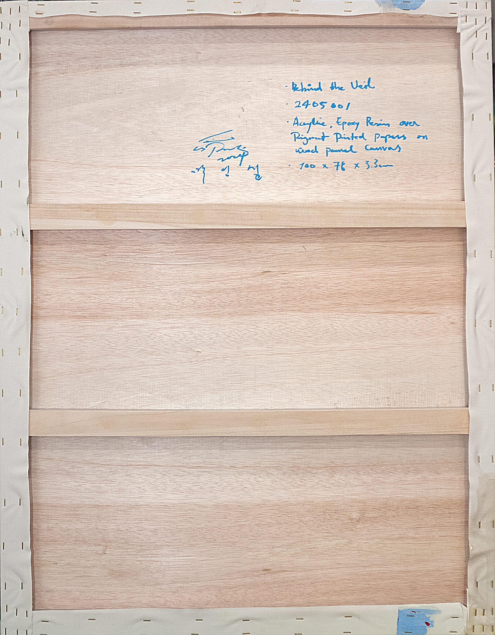 2405001 Behind the Veil, 2024, Acrylic, Epoxy Resin over Pigment Printed Paper on Canvas, 100 x 78 x 3.3cm