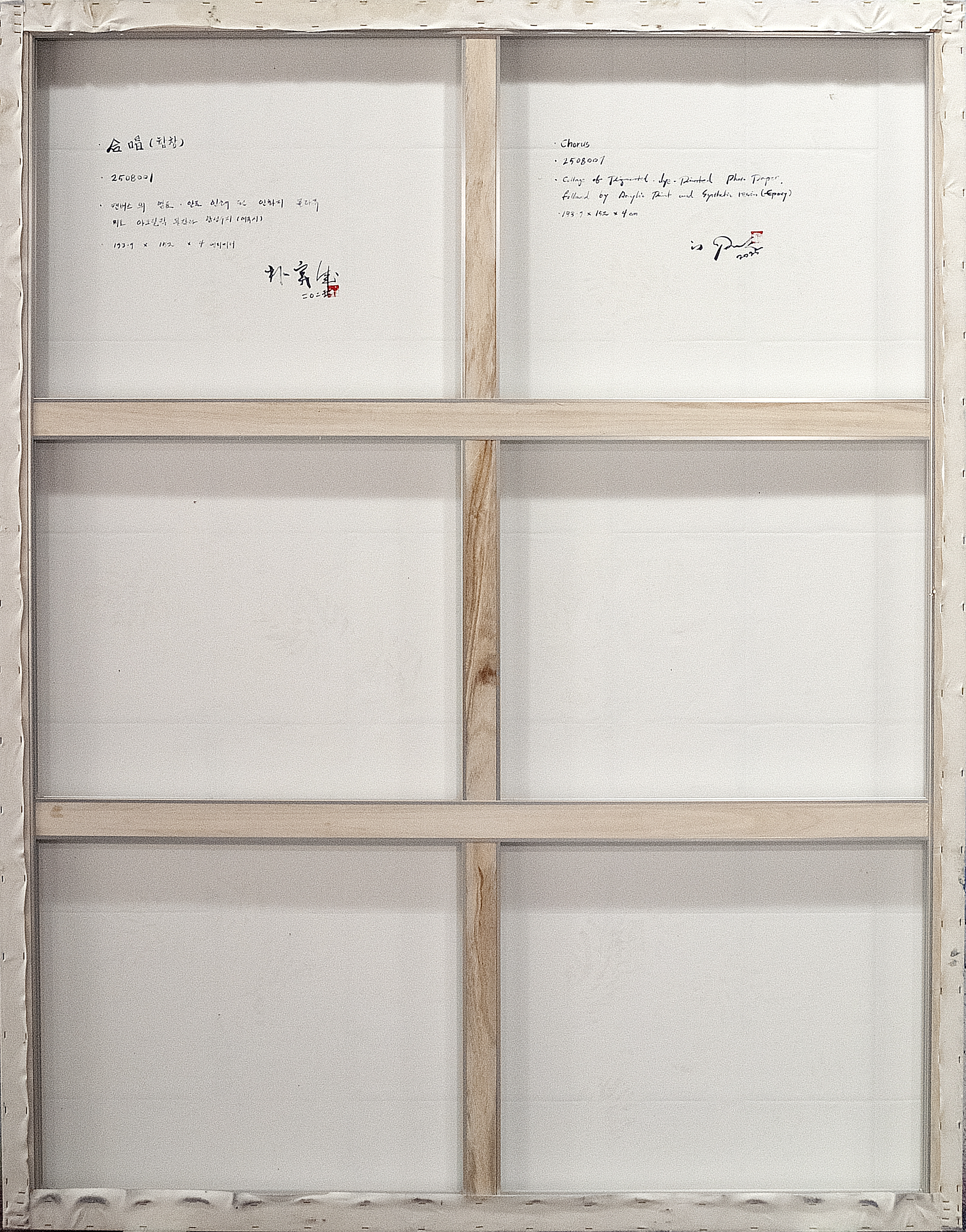 2508001 Chorus, 2025, Collage of Pigmented Dye-Printed Photo Paper on Canvas followed by Acrylic Paint and Synthetic Resin(Epoxy), 193.9 x 152 x 4cm
