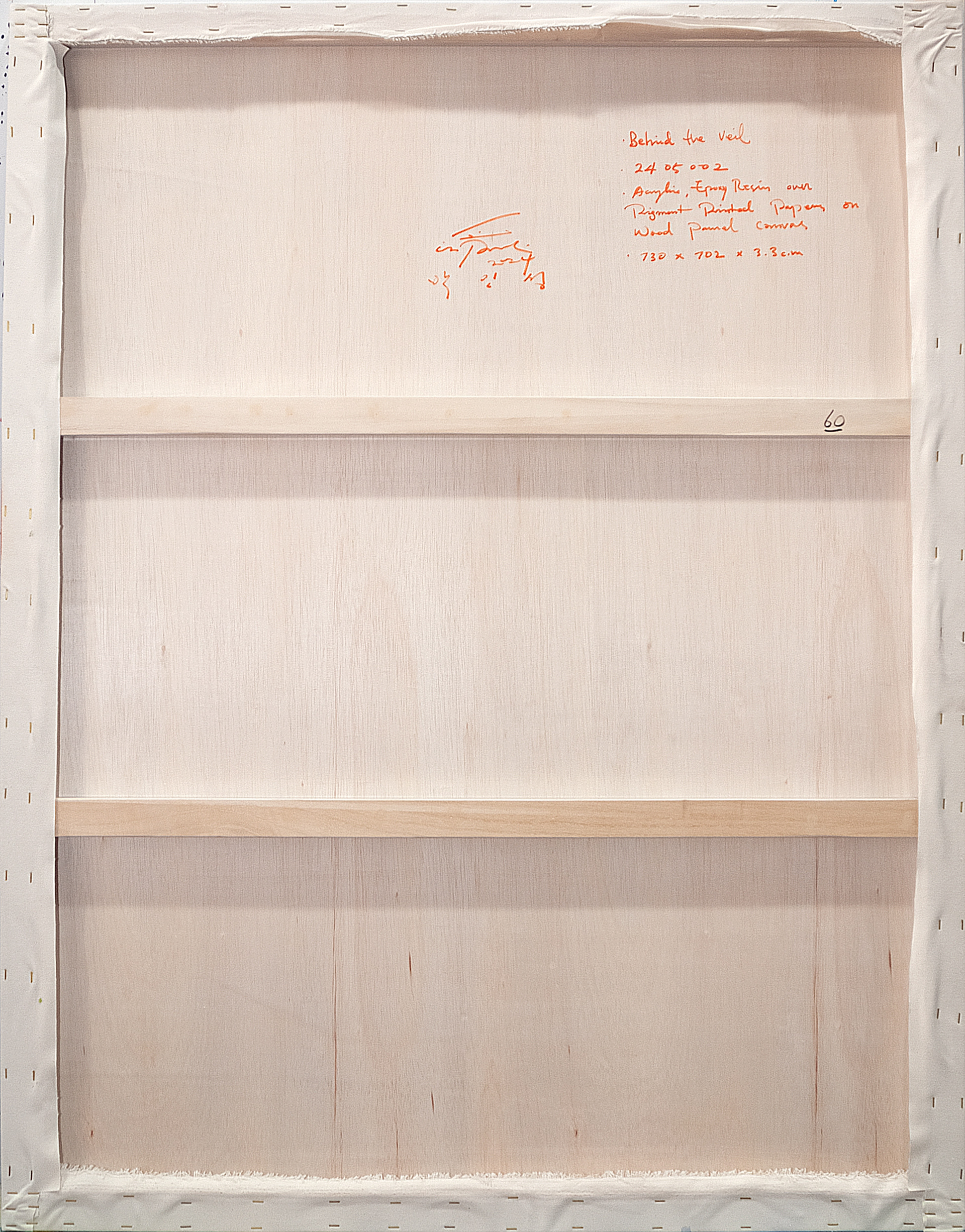 2405002 Behind the Veil, 2024, Acrylic, Epoxy Resin over Pigment Printed Paper on Canvas, 130.3 x 102 x 3.3cm