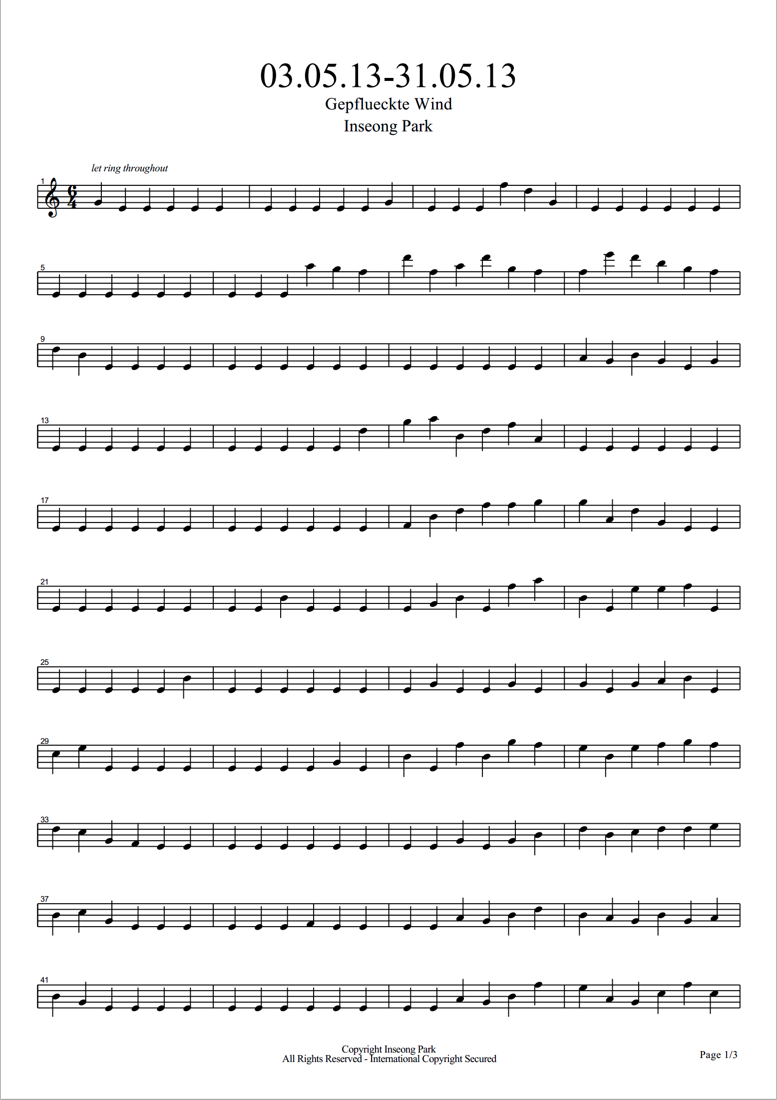 Scores for picked Wind, A4 Paper, 2013