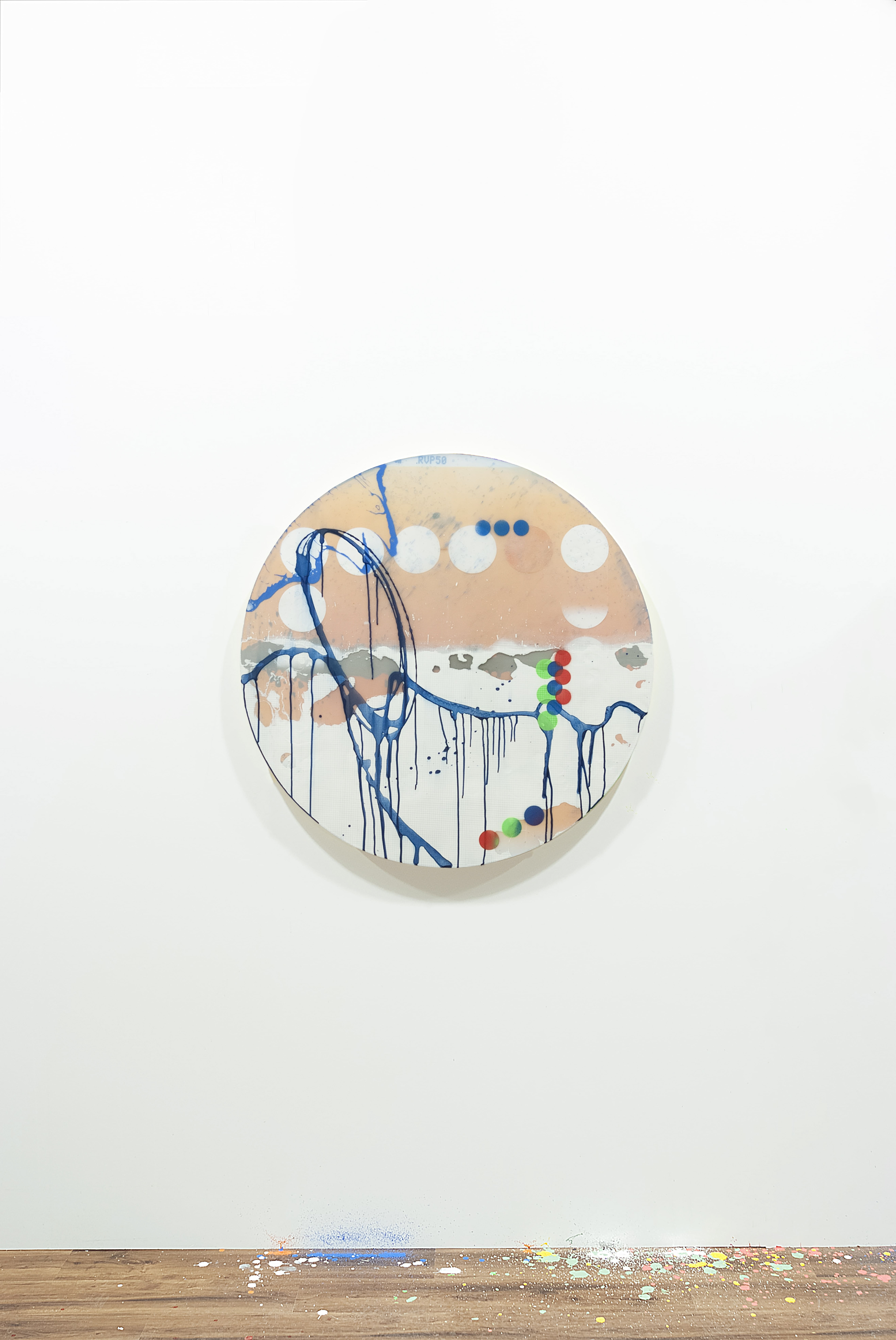 2303006 Case 1, 2023, Pencil, Acrylic, Epoxy Resin, Pigment Printed Papers on Canvas, Dia. 104cm