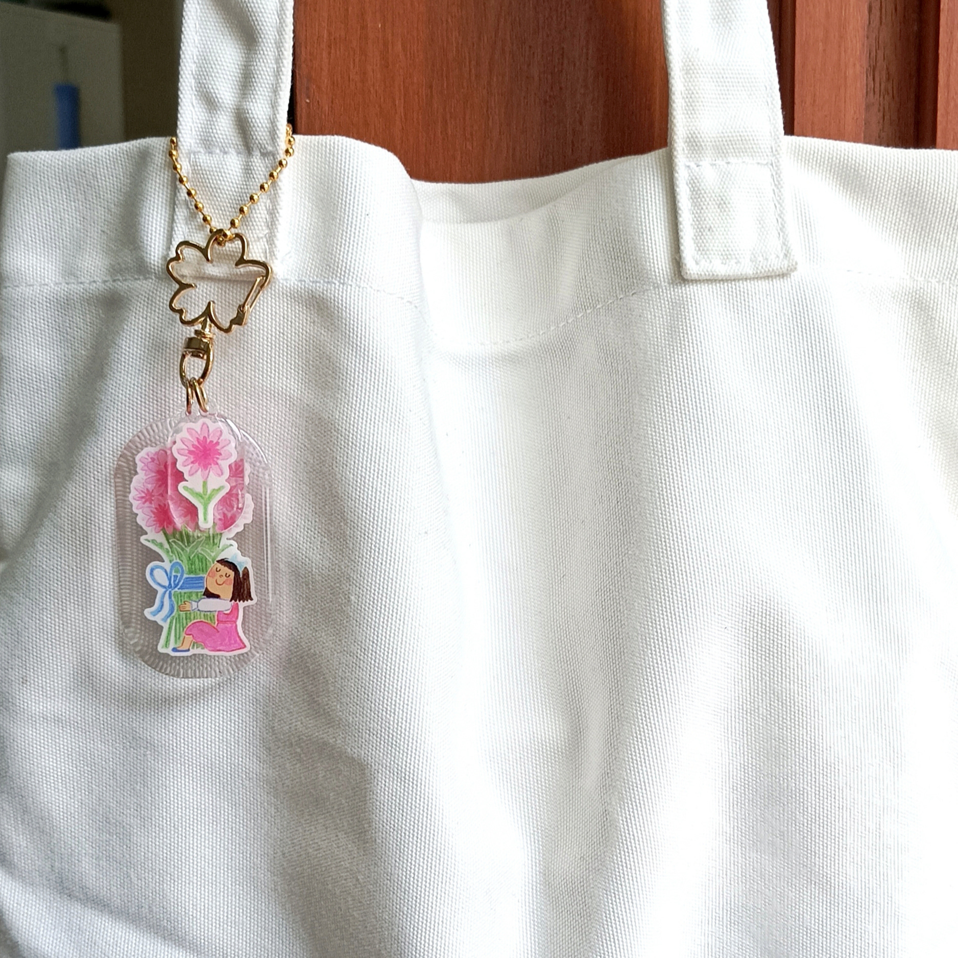 Flower Girl Epoxy Keychain - Pink