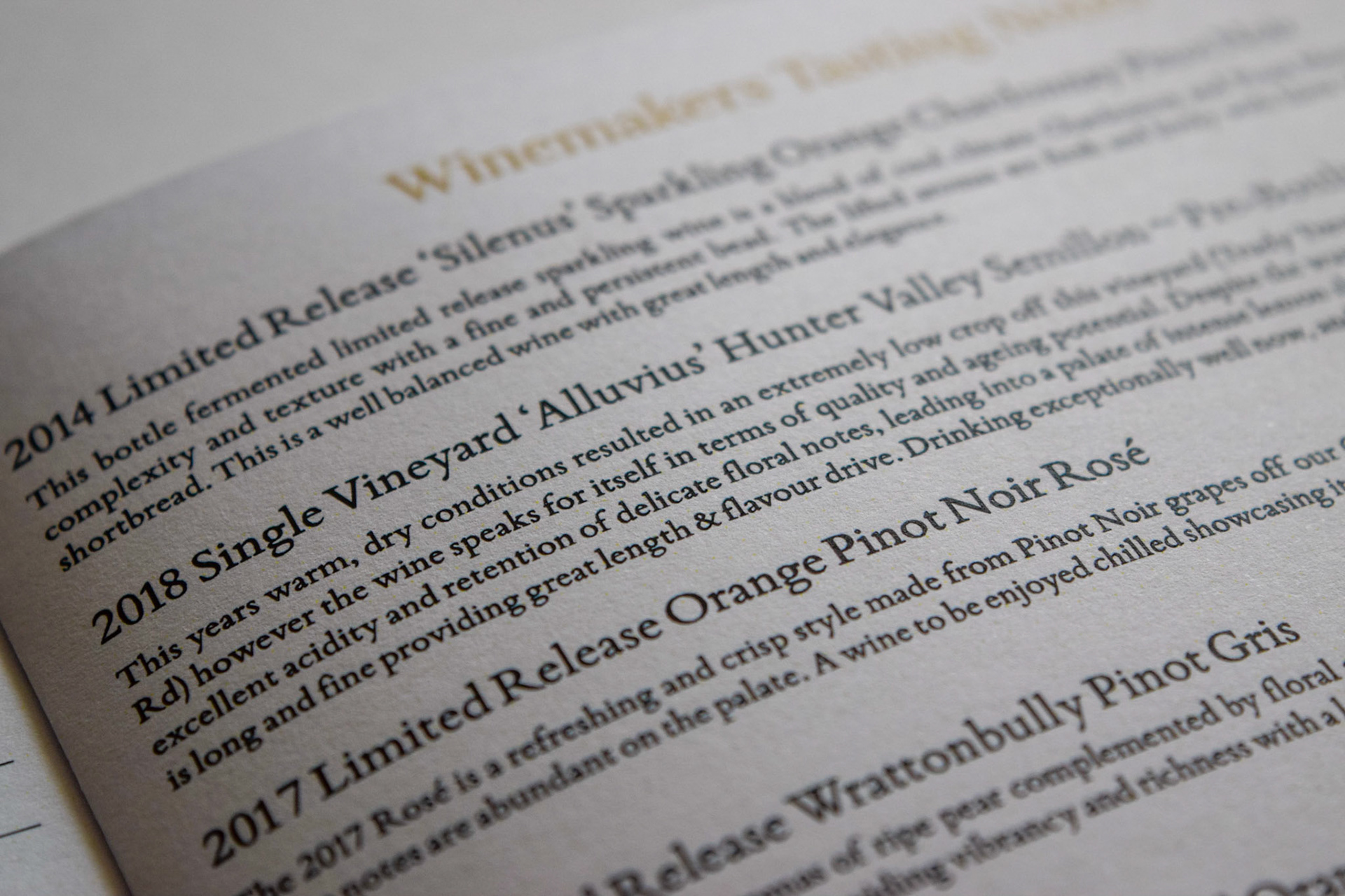 Wine club event collateral: typical menu
