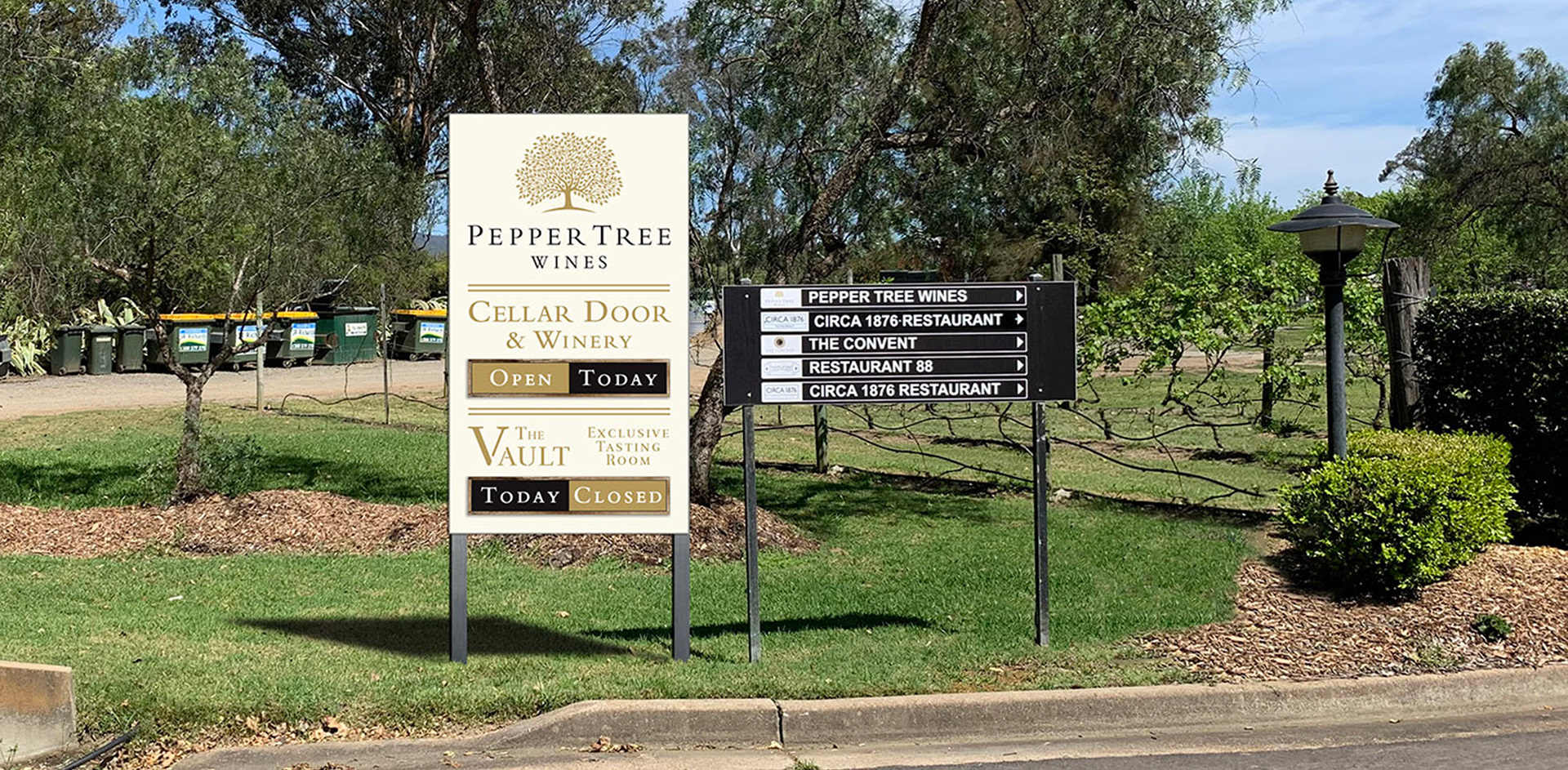 Open / Closed signage at driveway