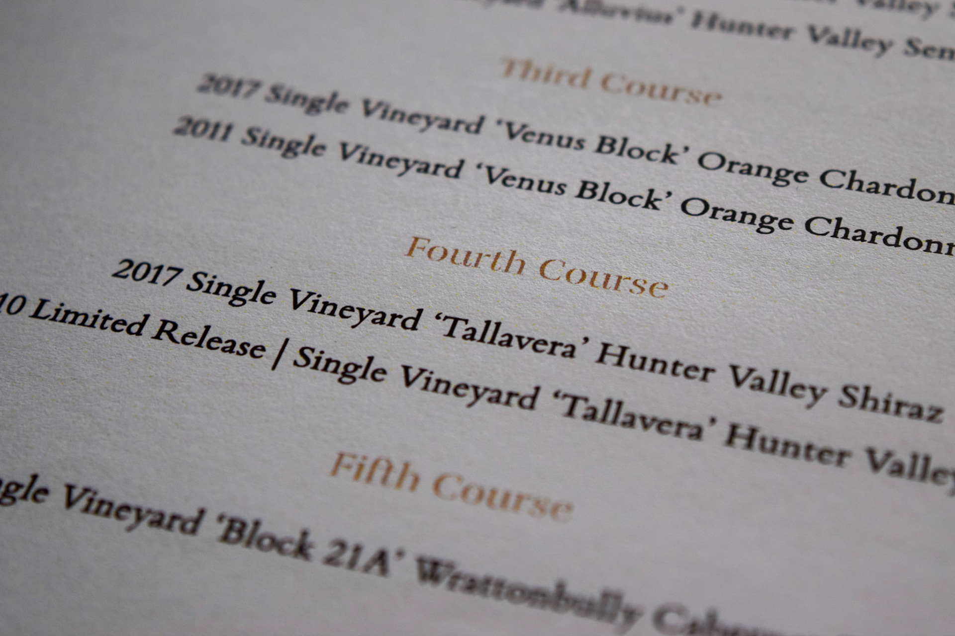 Typical wine club event menu