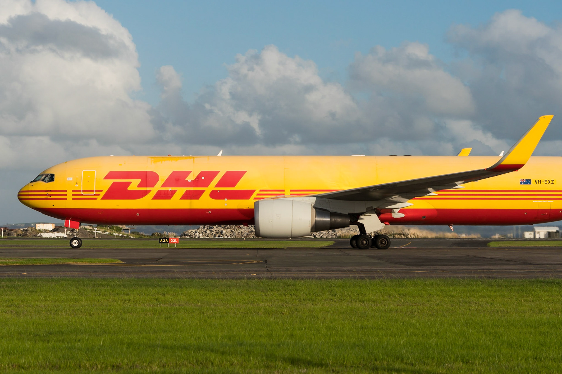 DHL Boeing 767-300ERF arriving in Auckland.