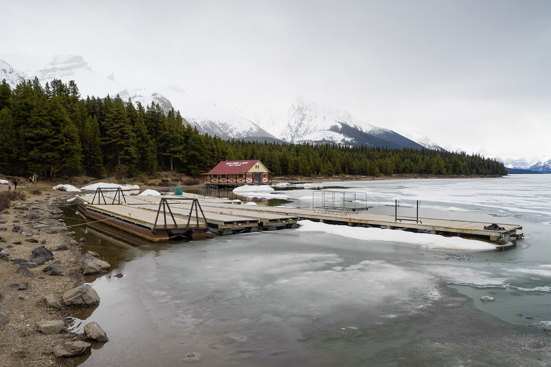 A semi-frozen Maligne Lake, AB.