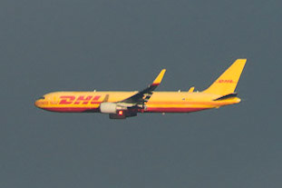 DHL Boeing 767-300ERF arriving in Auckland.