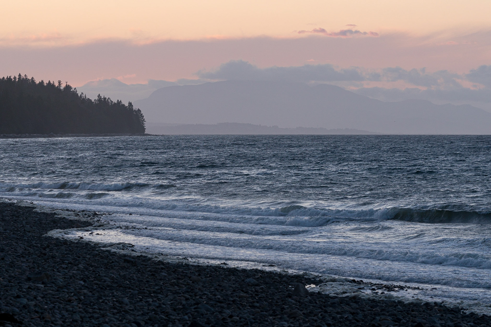Sunset on Vancouver Island, looking towards the mainland. Taken north of Comox.