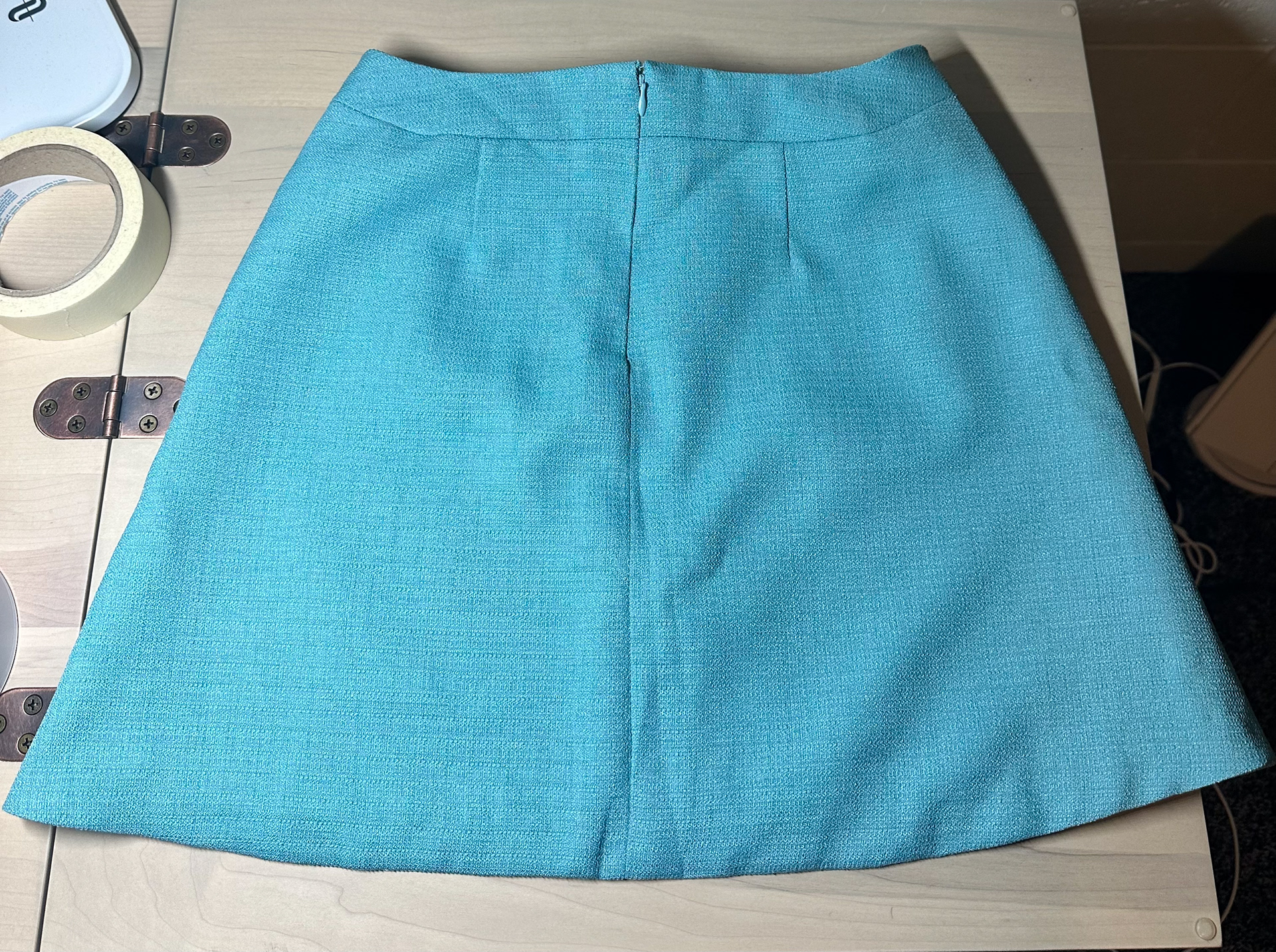 The finished back skirt laid out flat.