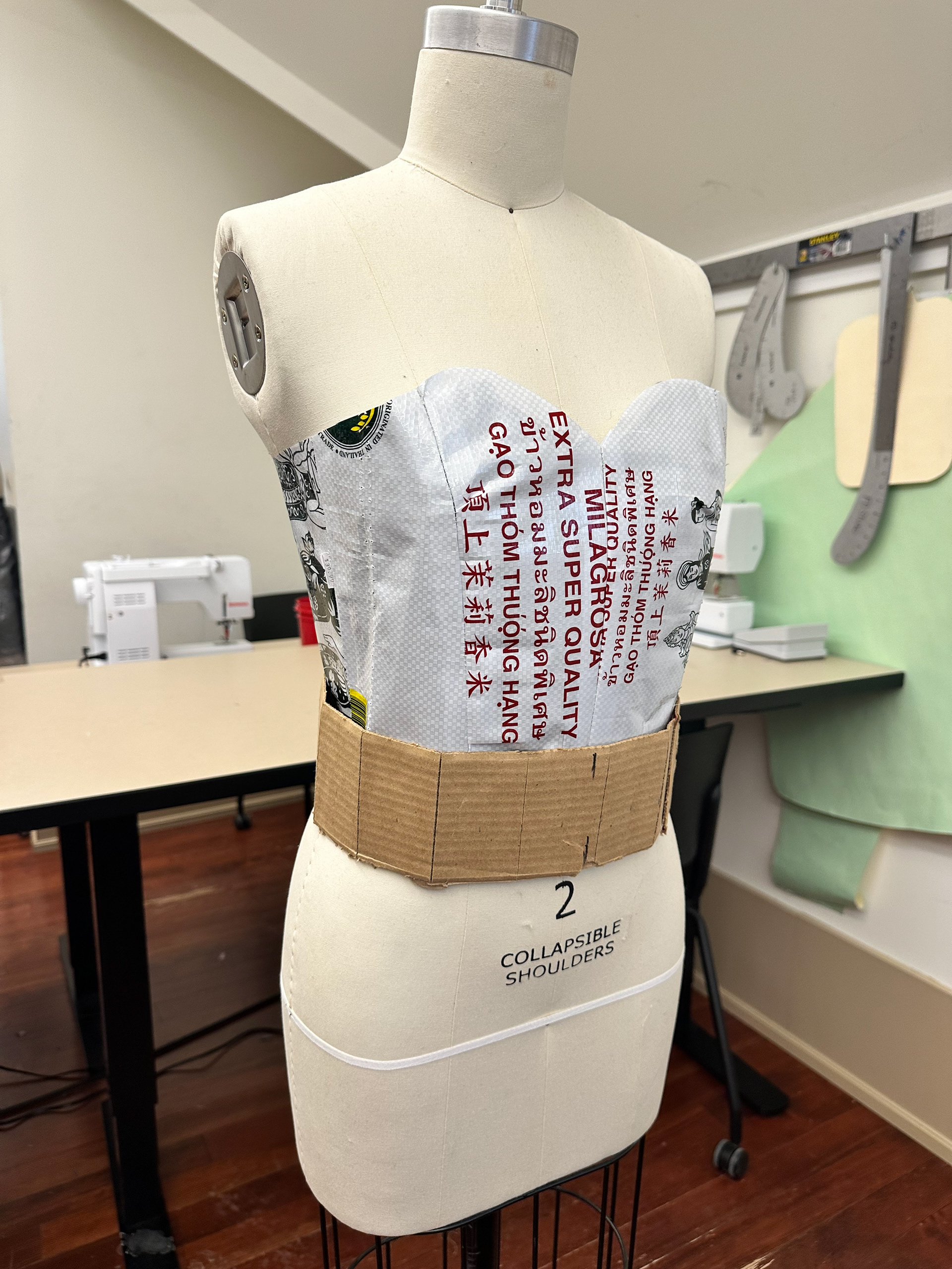 Bodice sewn together with the start of the skirt band.