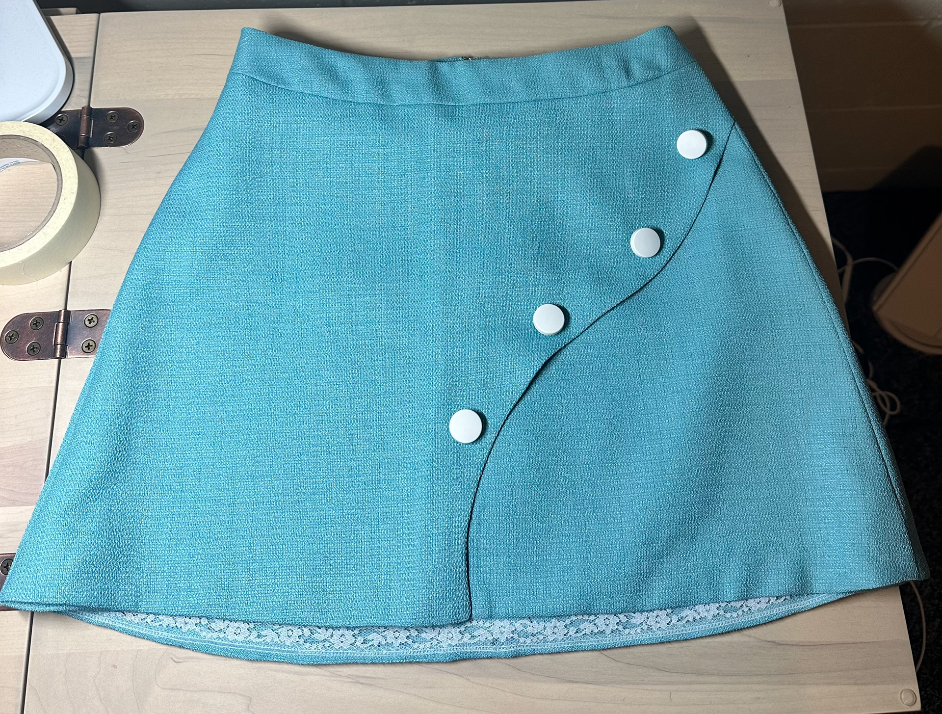 The finished front skirt laid out flat.
