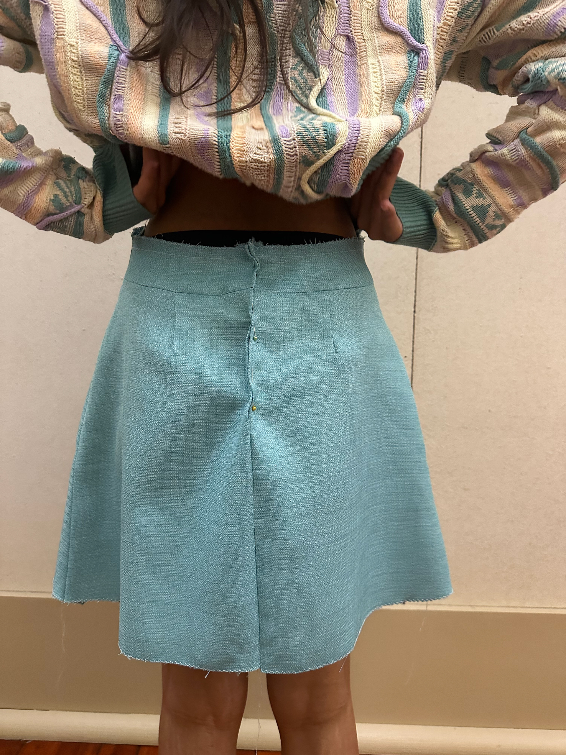 View of the back of the skirt from the first fitting.