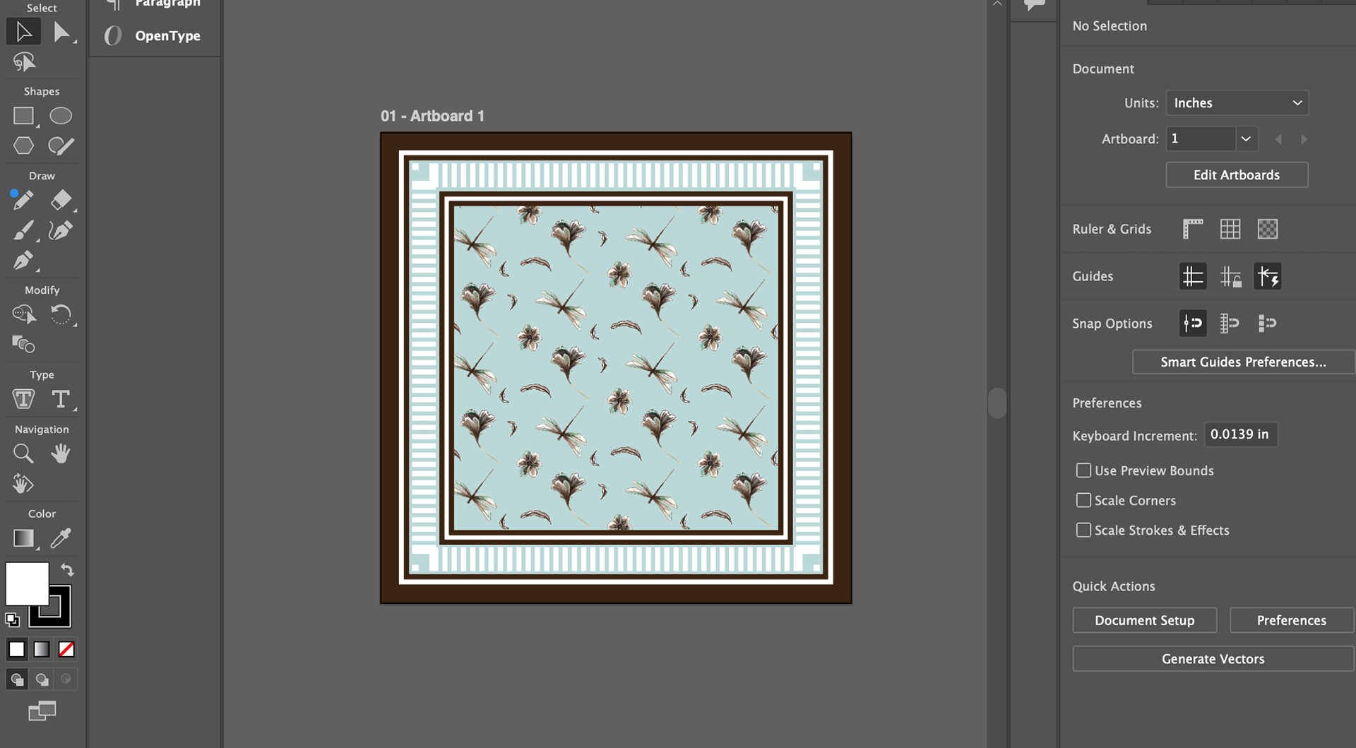 The Adobe Illustrator file for the development of my scarf.